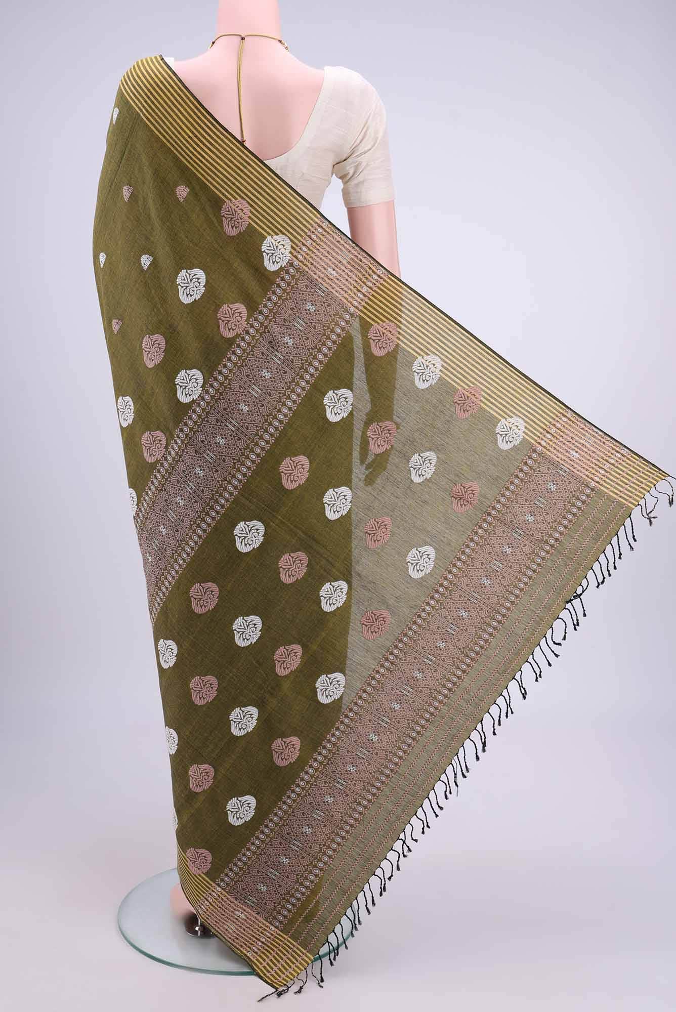 Mehandi Green Assam Cotton Saree
