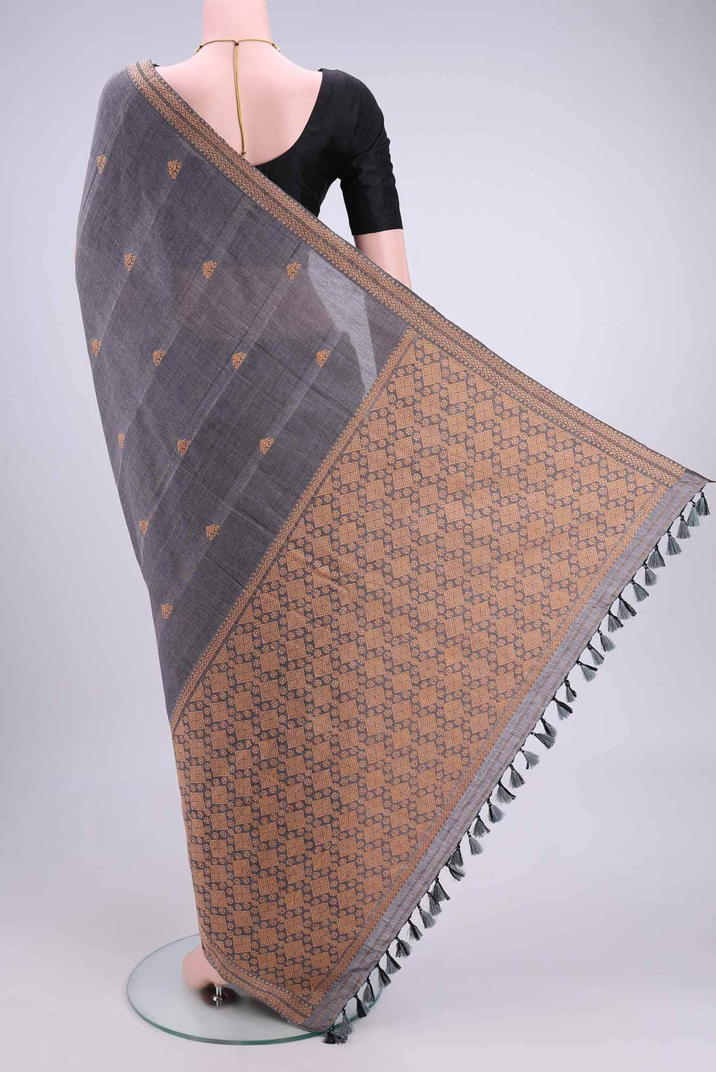 Blue Grey Assam Cotton Saree