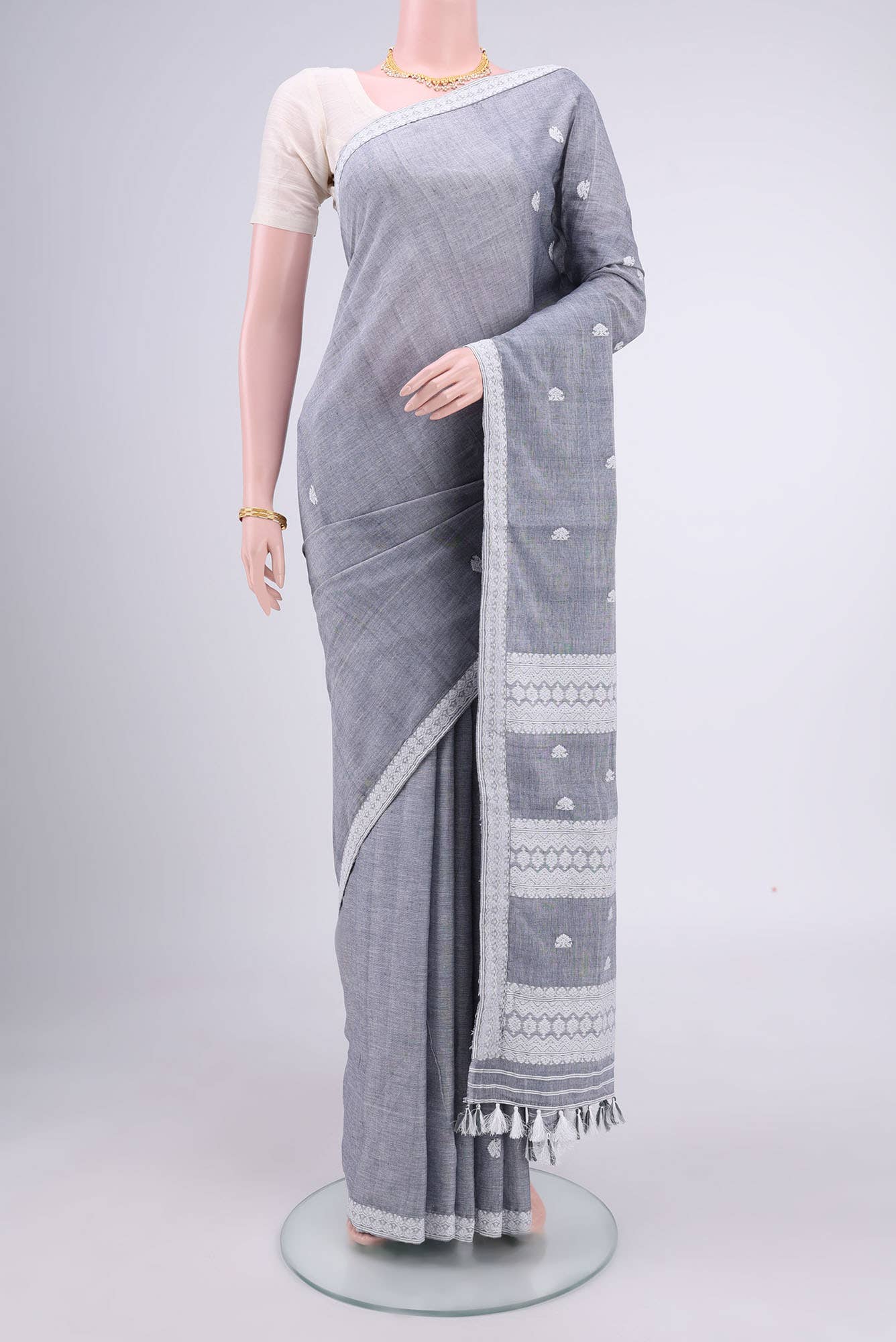 Grey Assam Cotton Saree