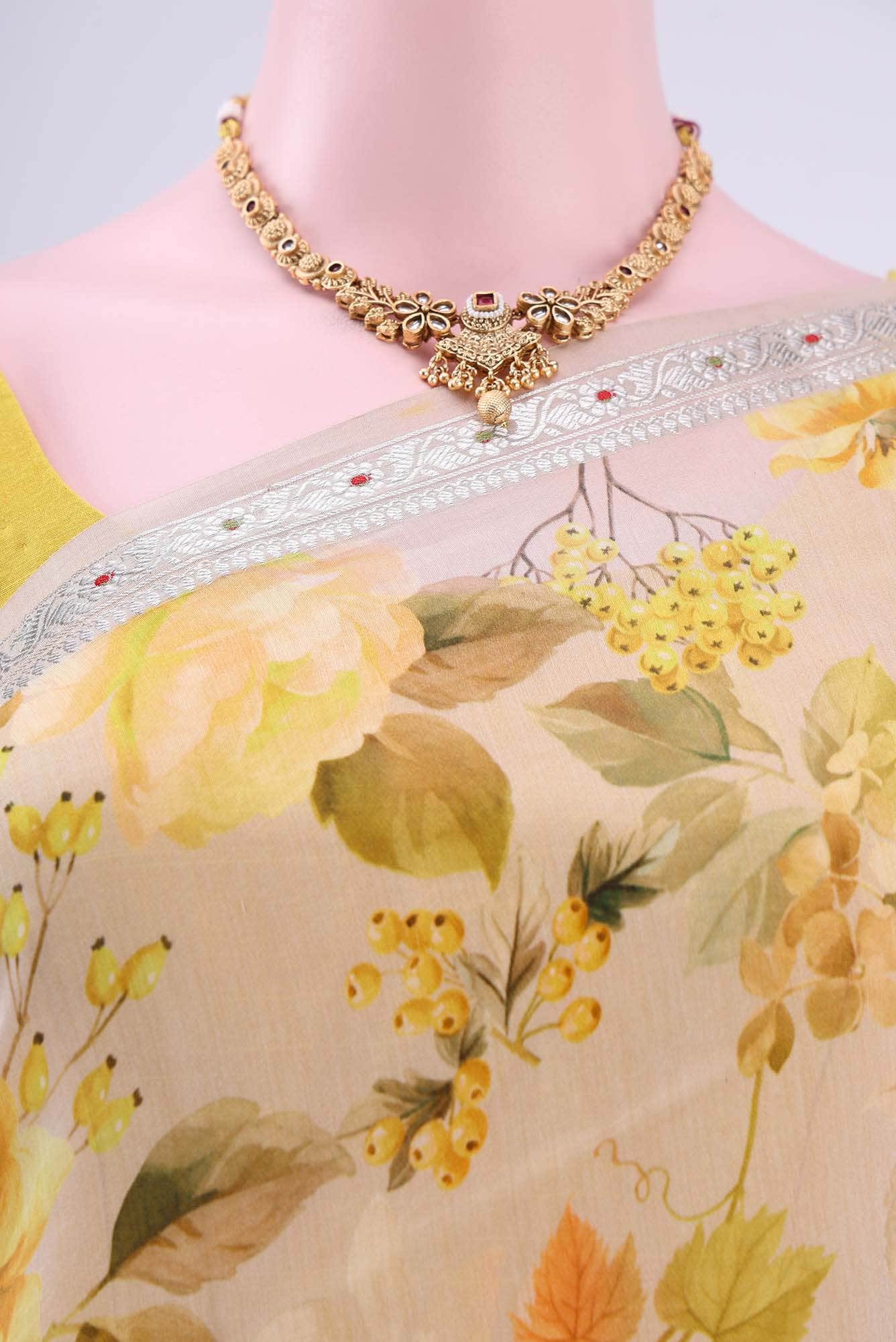 Beige Chanderi Silk Saree
