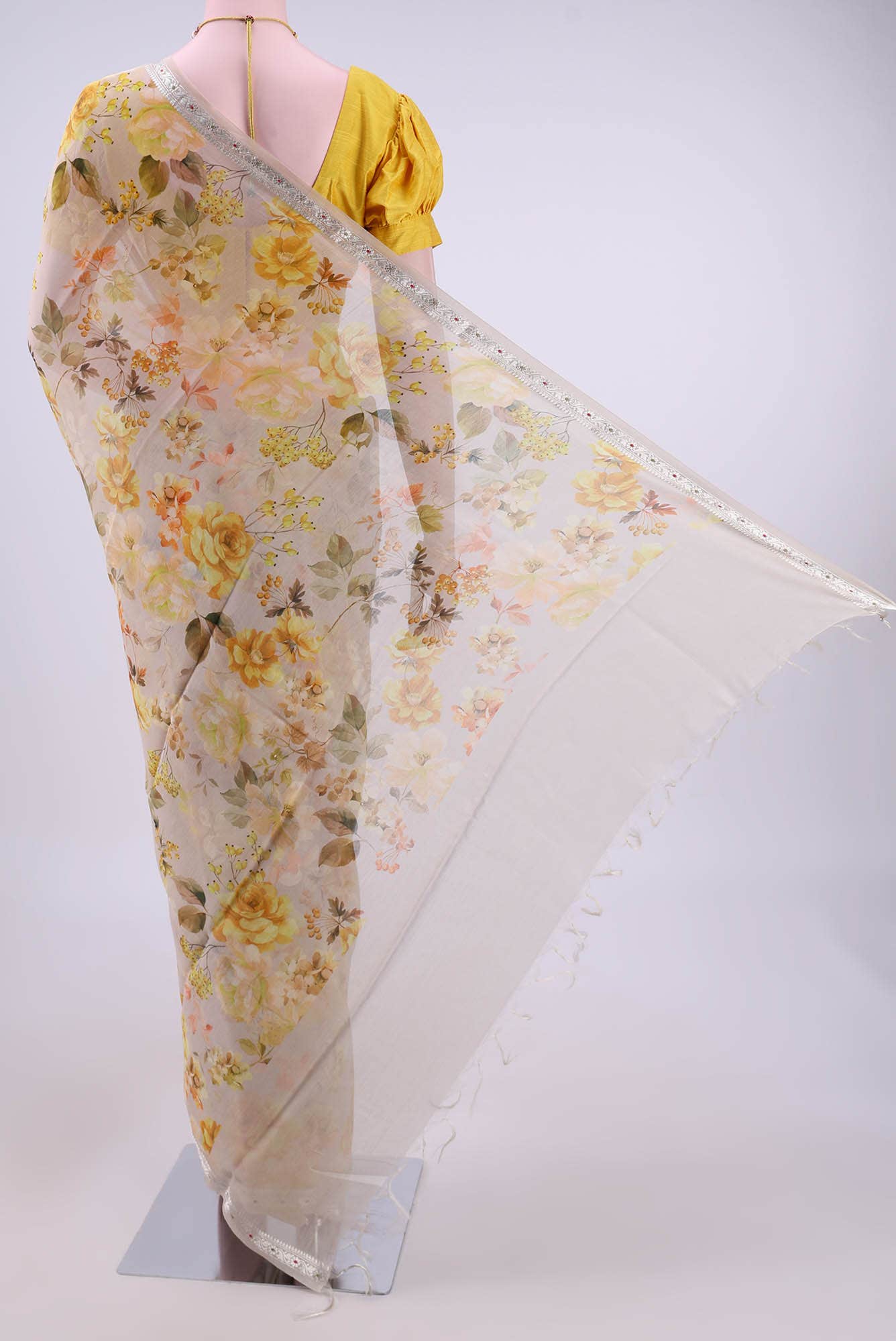 Beige Chanderi Silk Saree