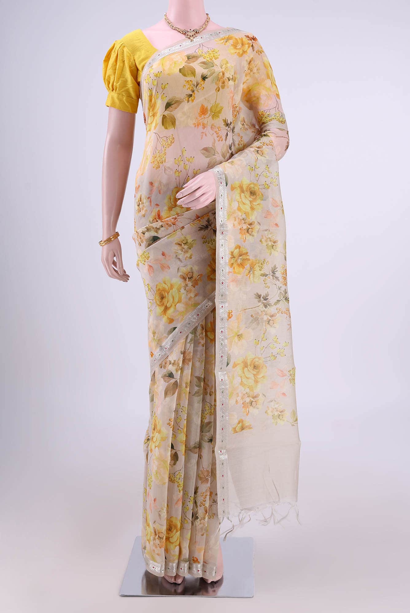 Beige Chanderi Silk Saree