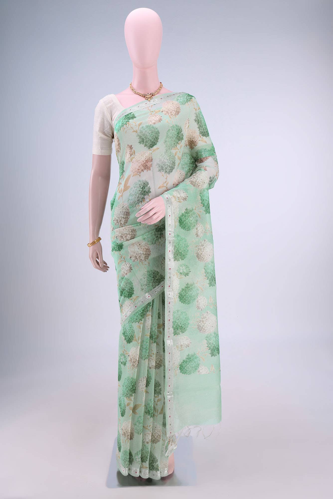 Mint Green Chanderi Silk Saree