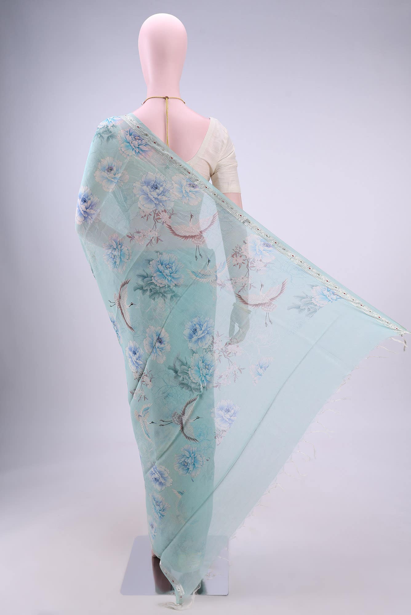 Mint Green Chanderi Silk Saree
