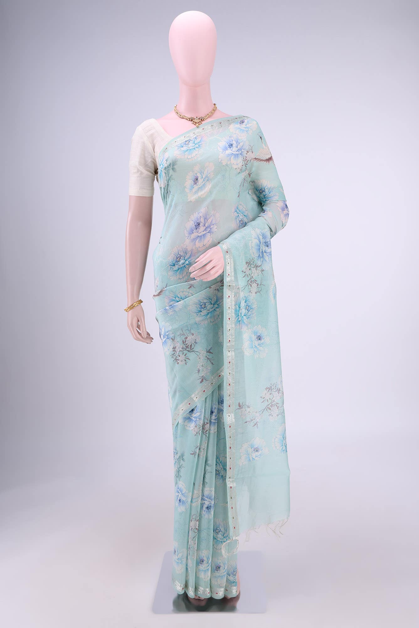 Mint Green Chanderi Silk Saree