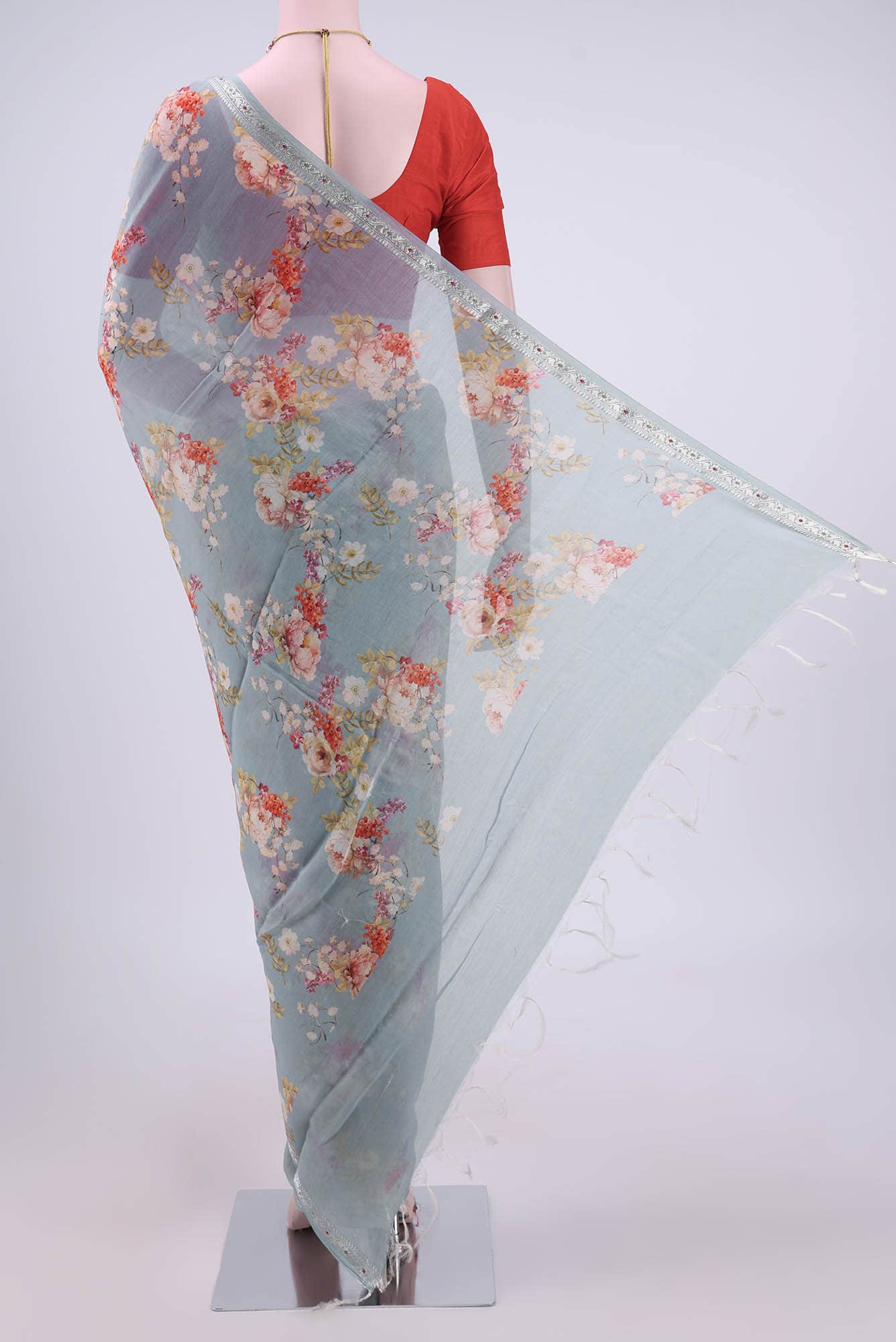 Blue Grey Chanderi Silk Saree