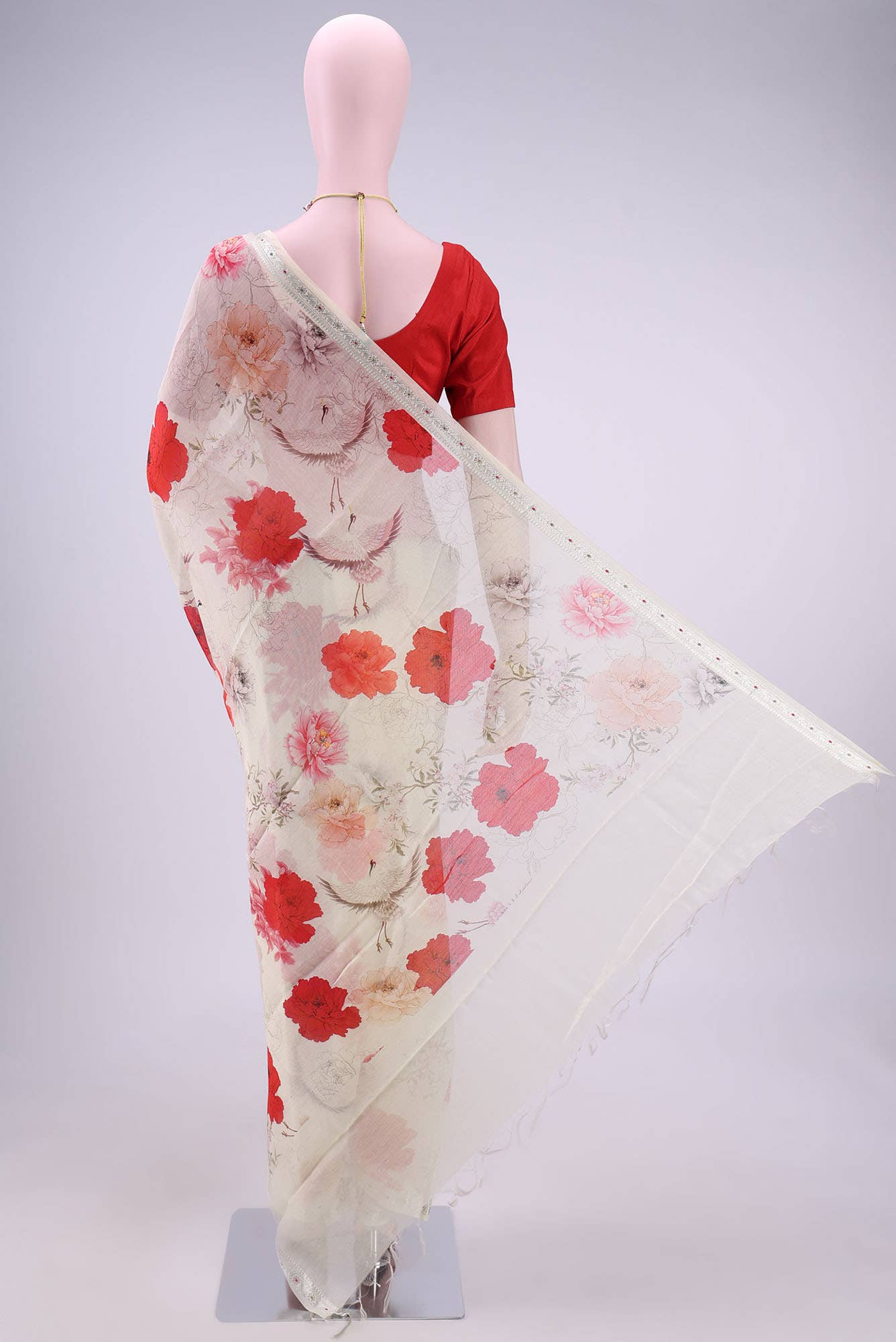 Beige Chanderi Silk Saree