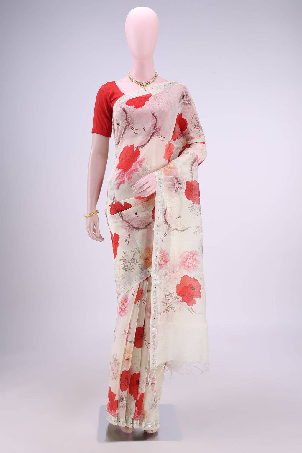 Beige Chanderi Silk Saree