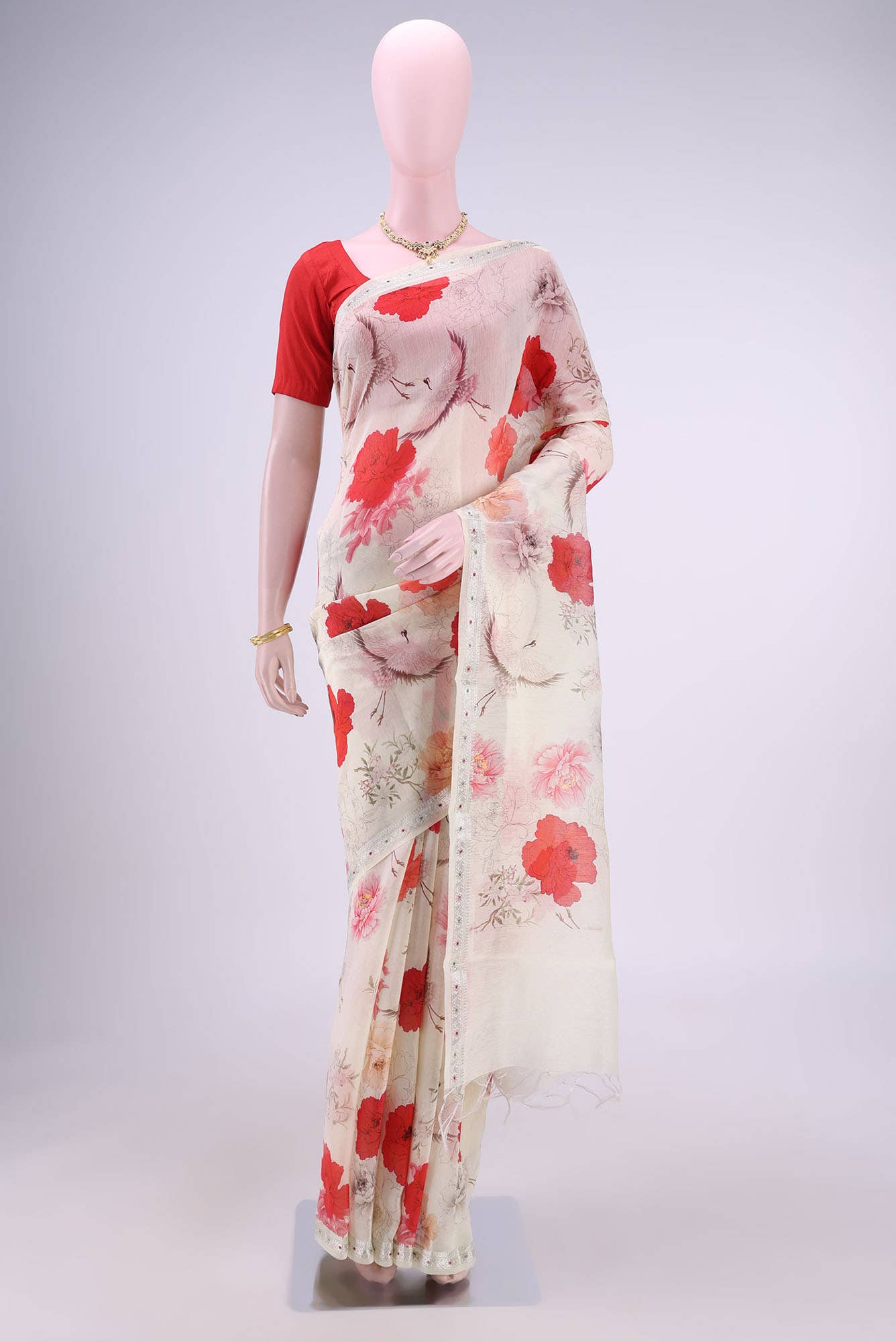 Beige Chanderi Silk Saree
