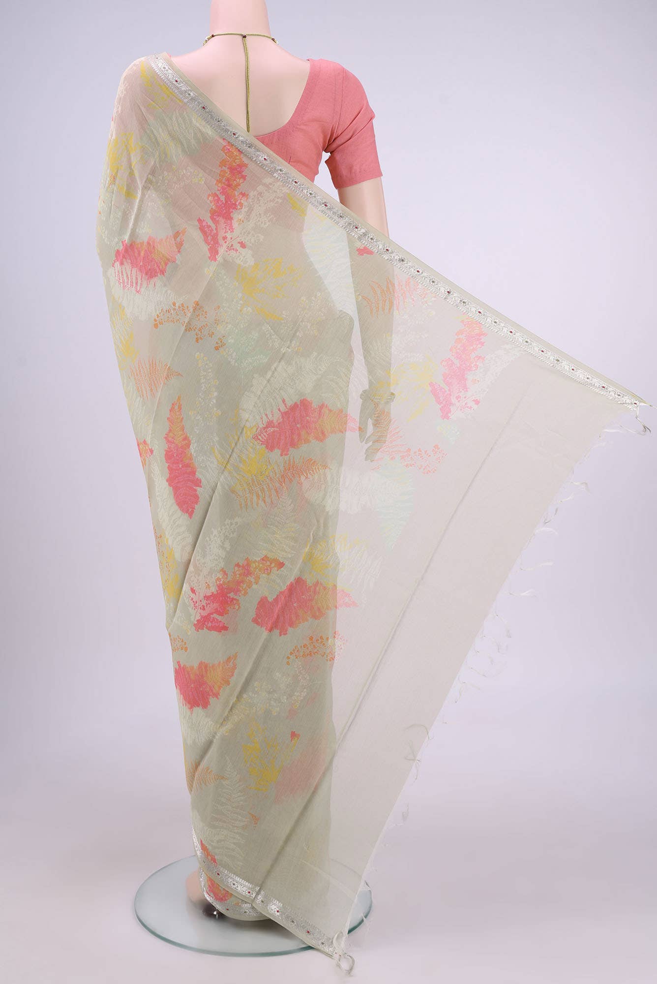 Beige Chanderi Silk Saree
