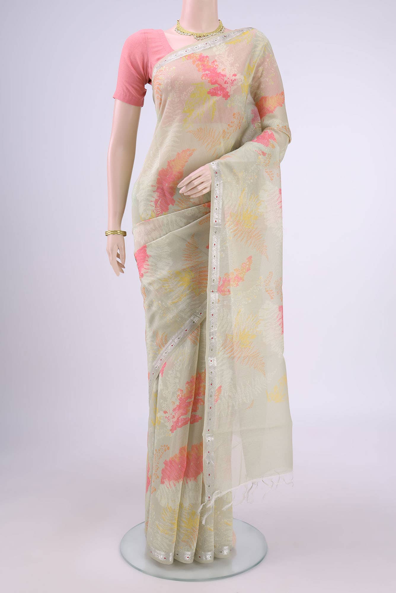 Beige Chanderi Silk Saree
