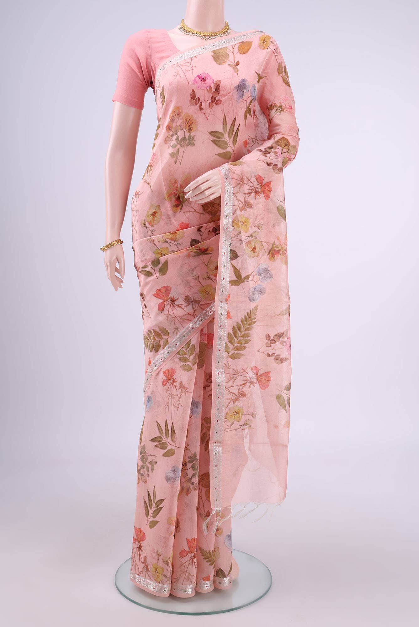 Peach Chanderi Silk Saree