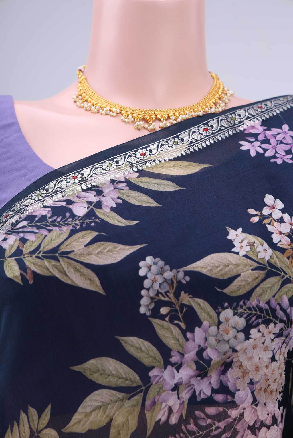 Navy Blue Chanderi Silk Saree
