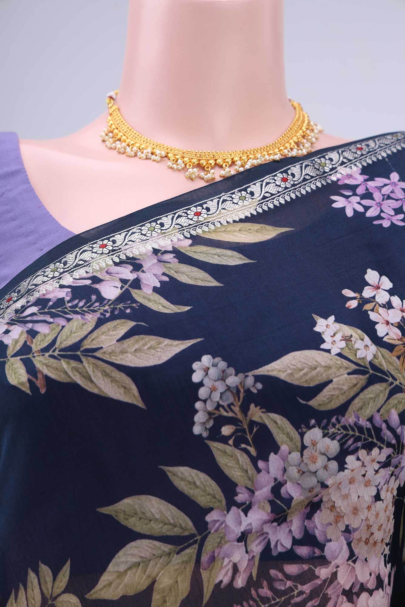 Navy Blue Chanderi Silk Saree