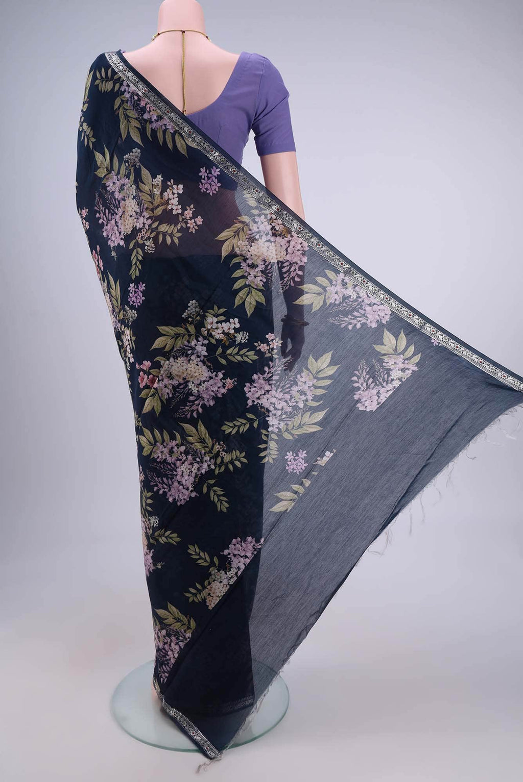 Navy Blue Chanderi Silk Saree