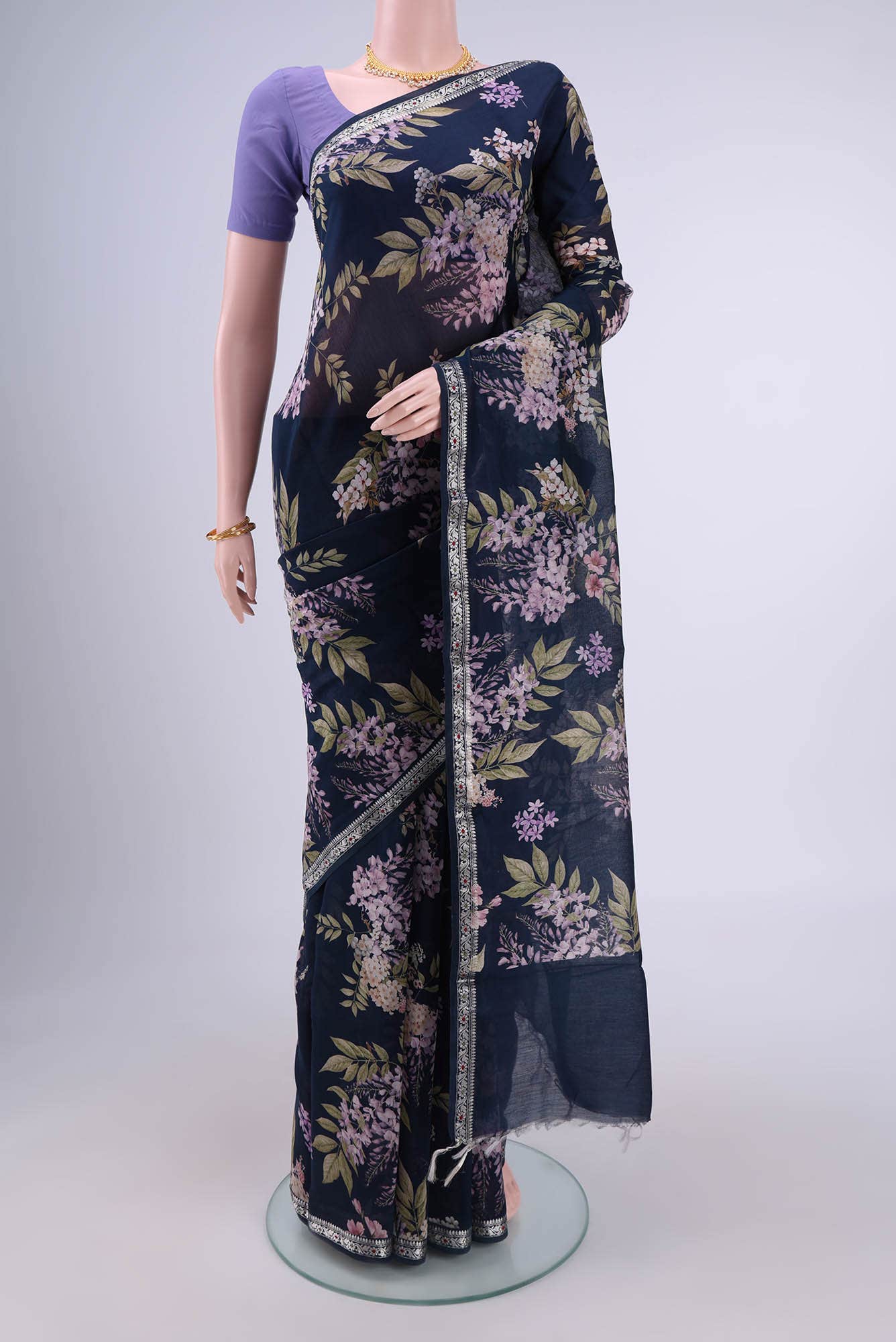 Navy Blue Chanderi Silk Saree