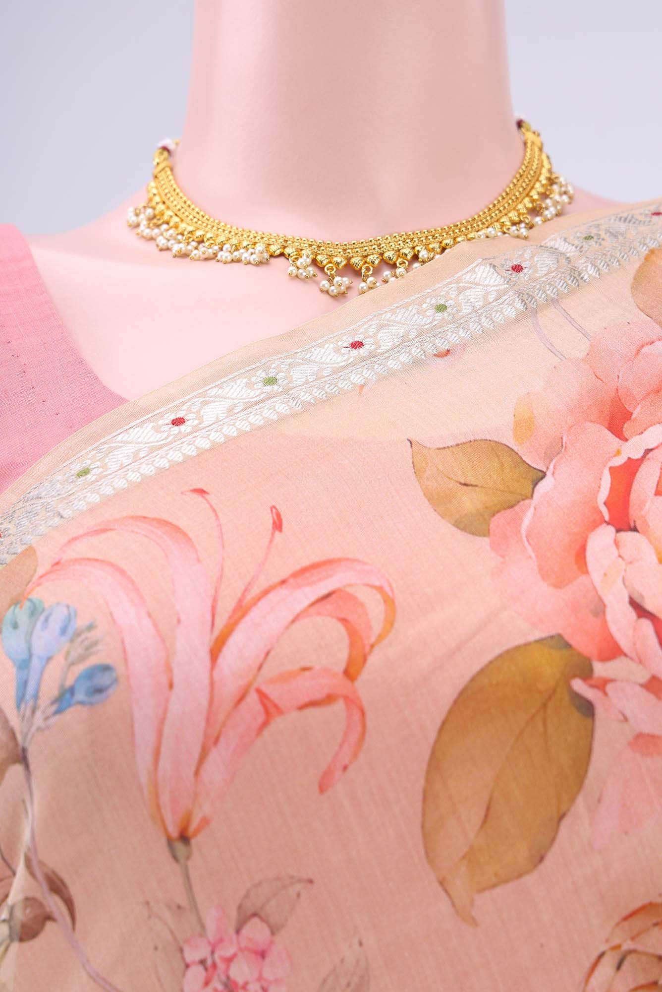 Beige Chanderi Silk Saree