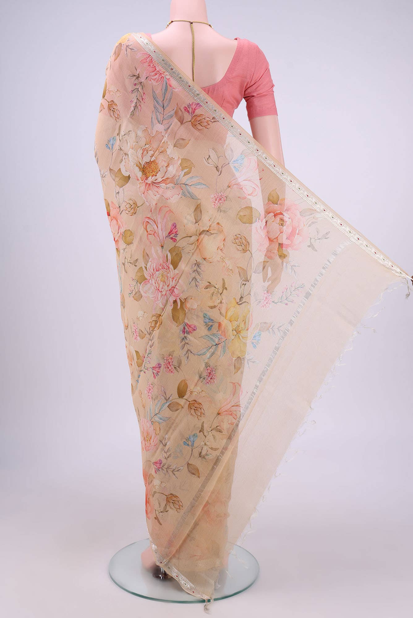 Beige Chanderi Silk Saree