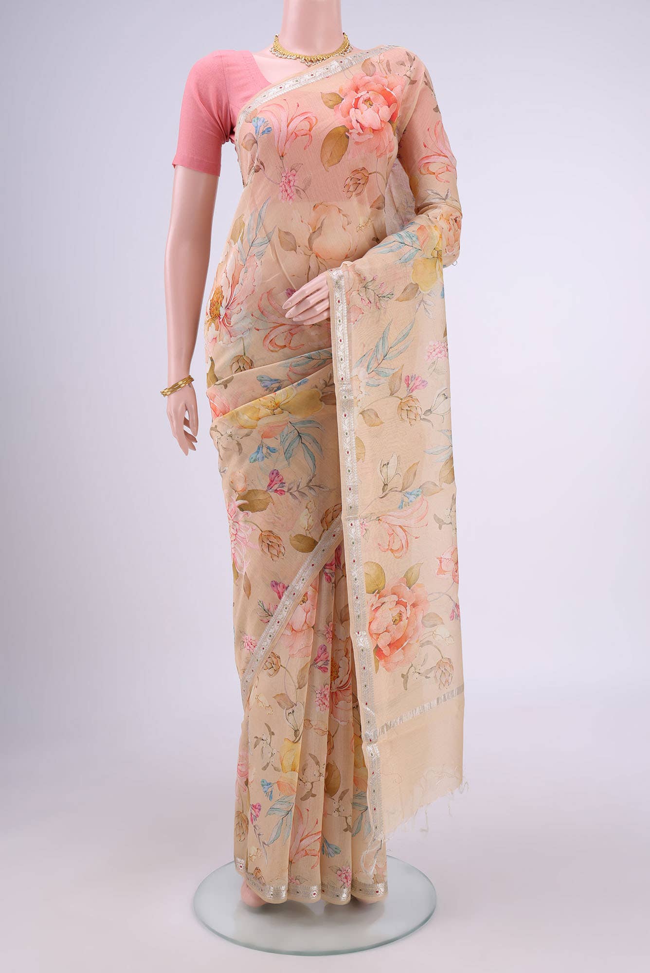 Beige Chanderi Silk Saree