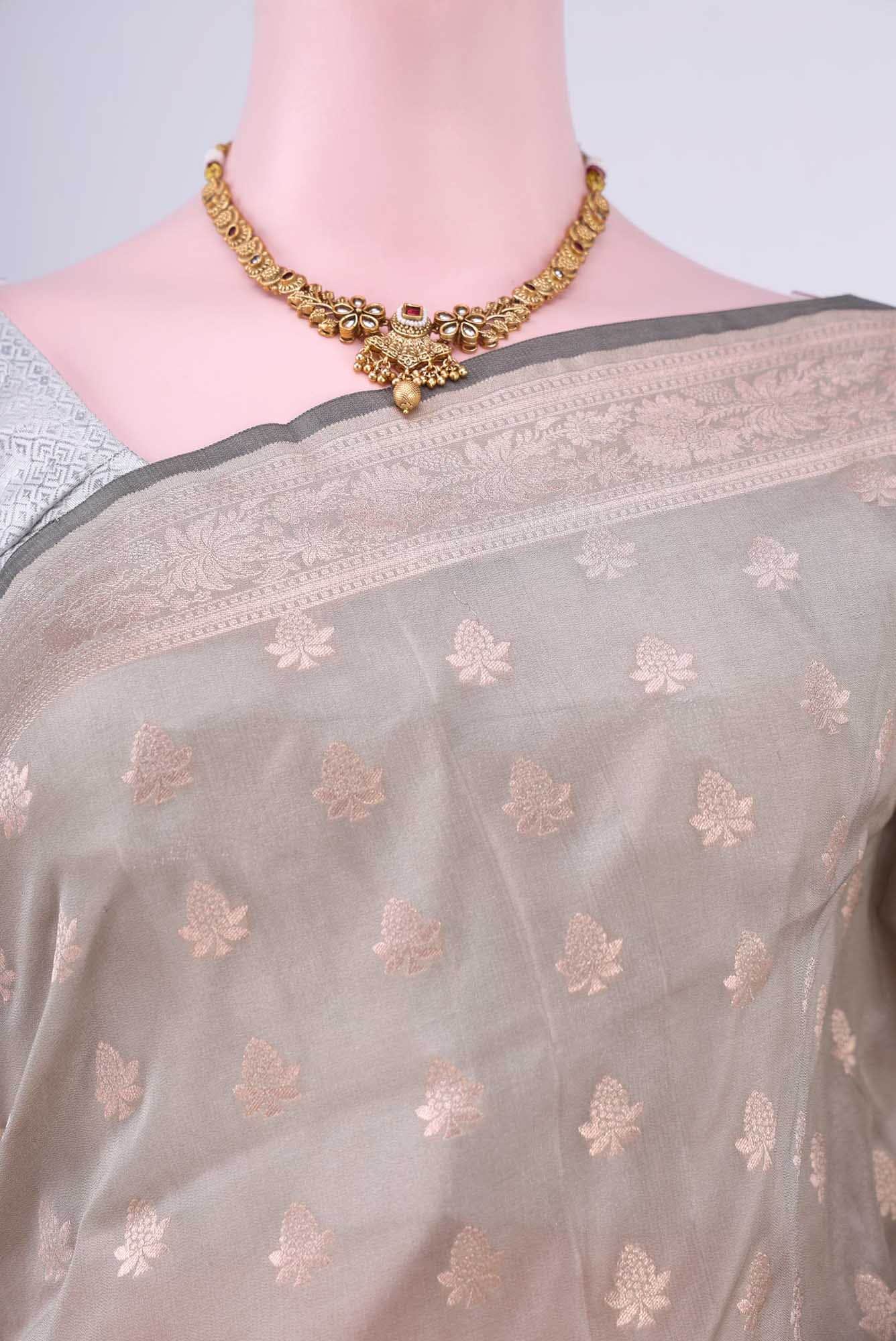 Davys Grey Banarasi Silk Saree