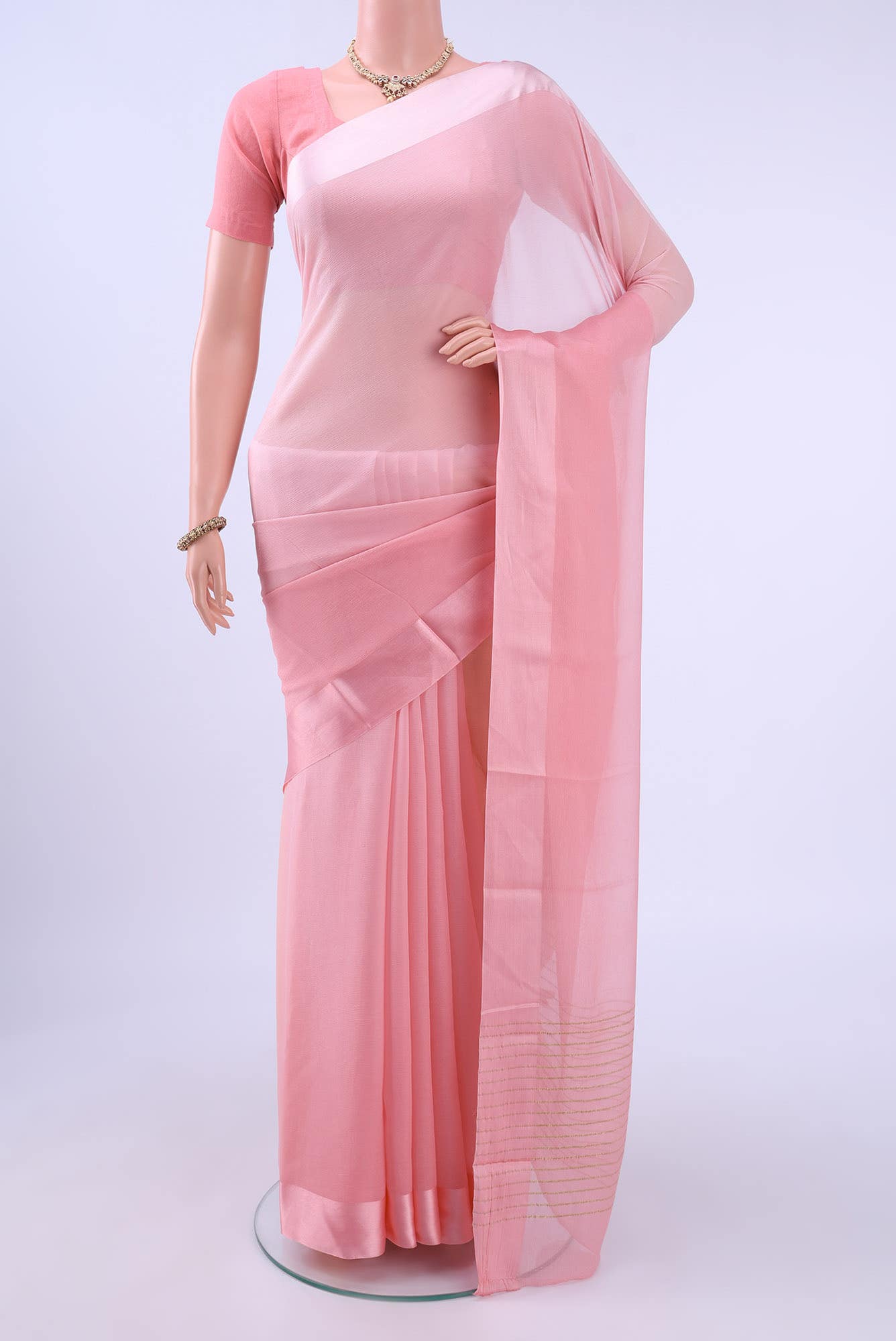 Peach Mysore Chiffon Saree