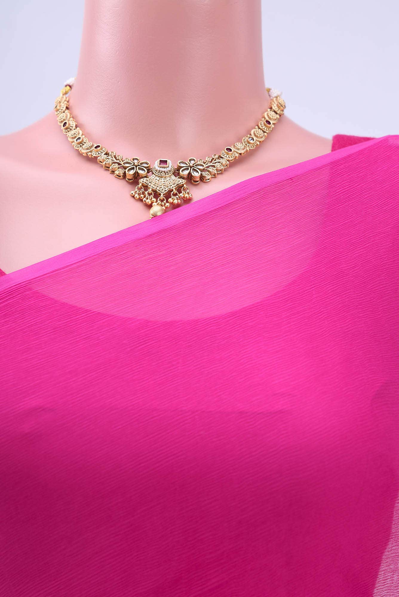 Dark Pink Mysore Chiffon Saree