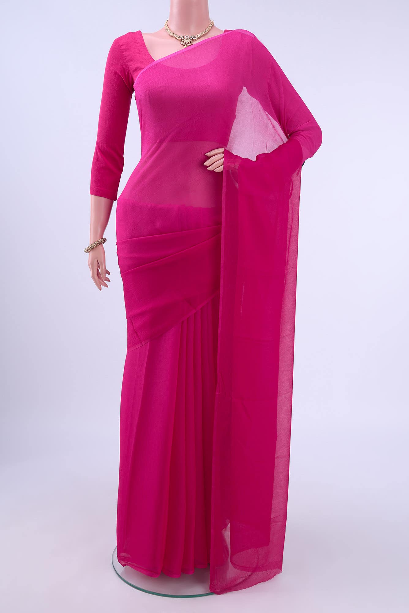 Dark Pink Mysore Chiffon Saree