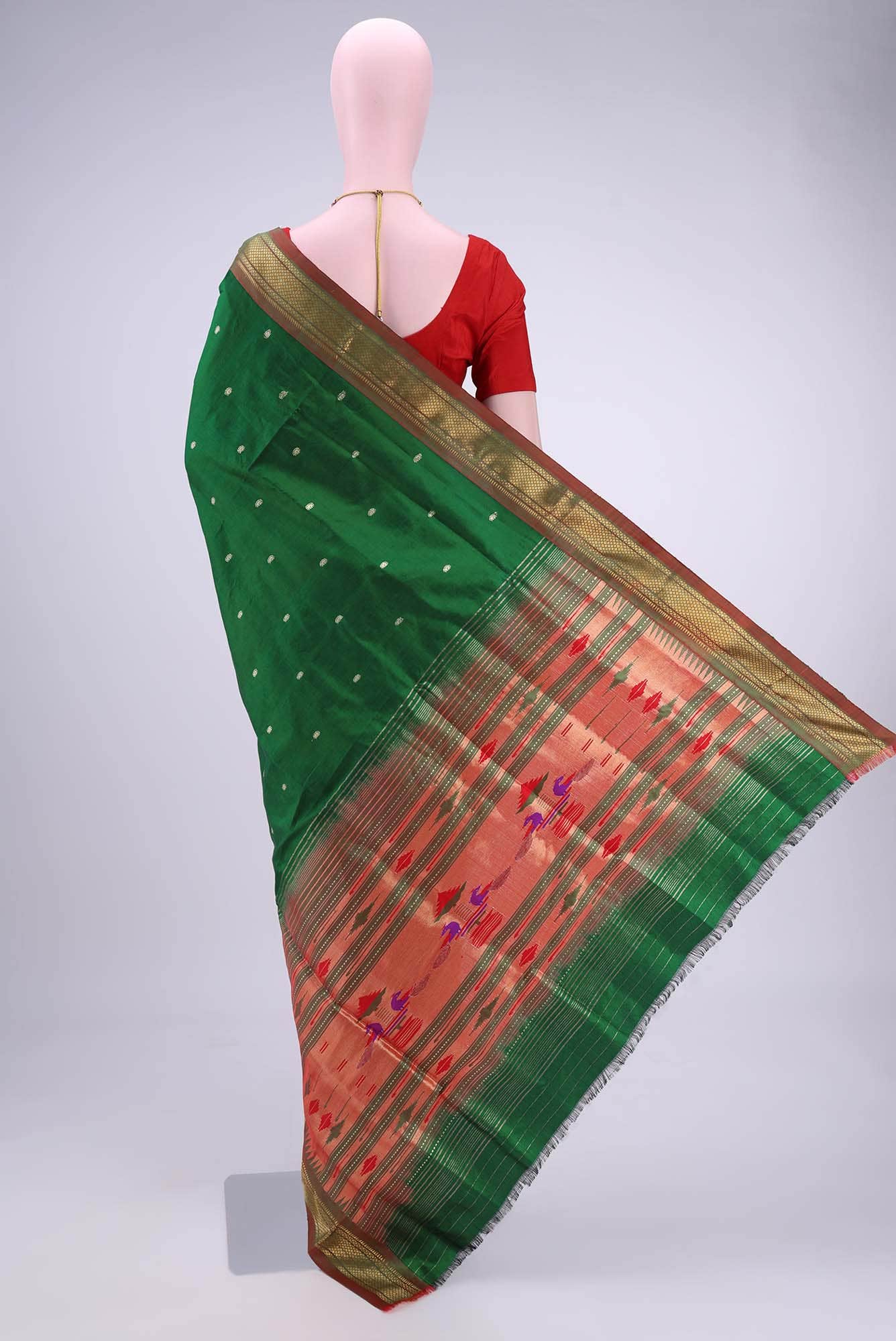 Bottle Green Paithani Silk Saree