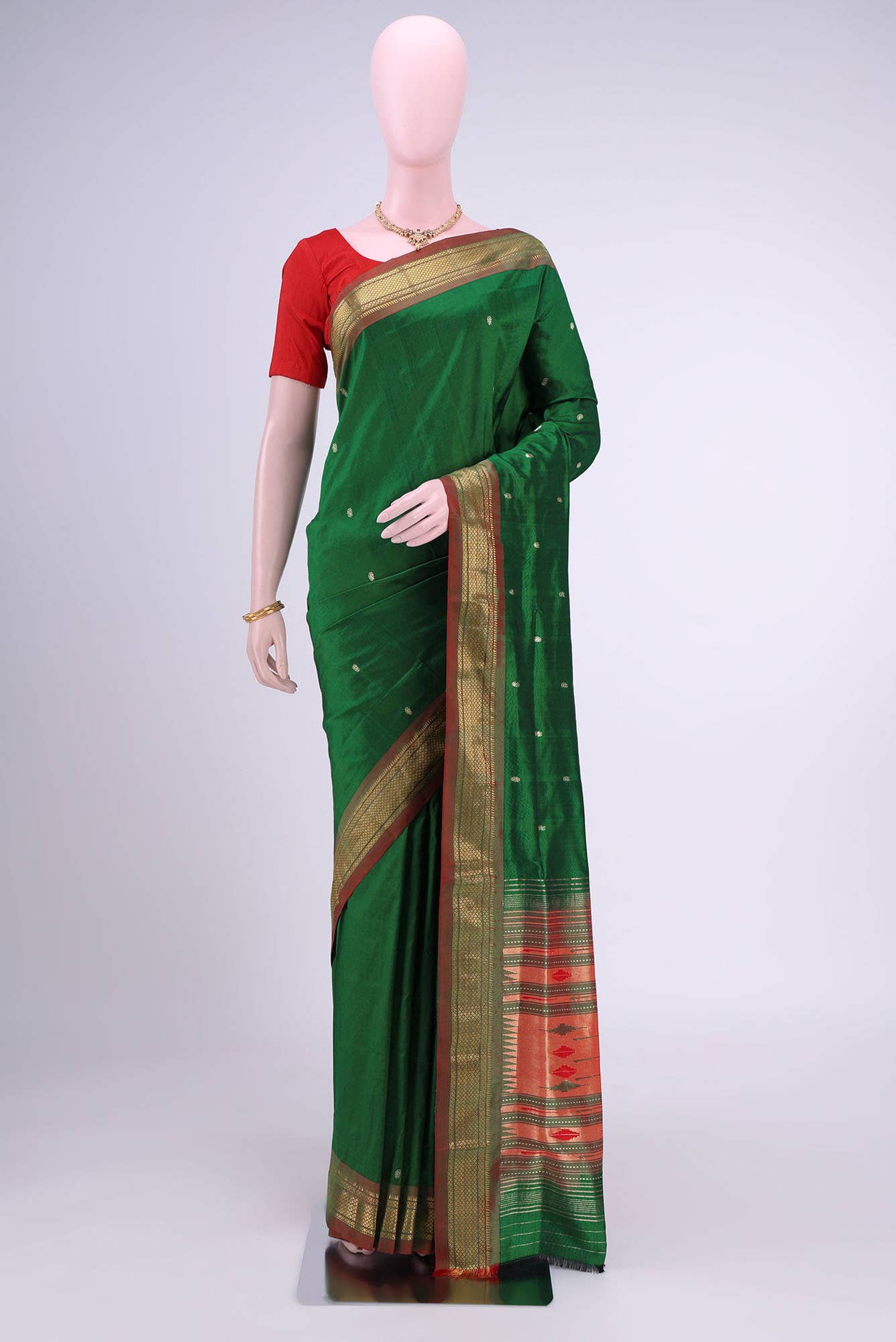Bottle Green Paithani Silk Saree