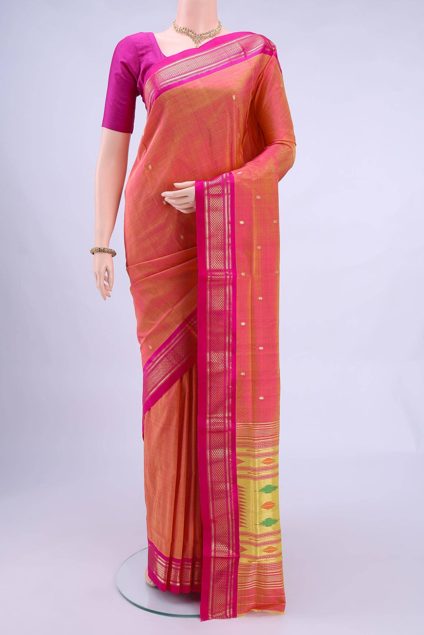 Peach Paithani Silk Saree