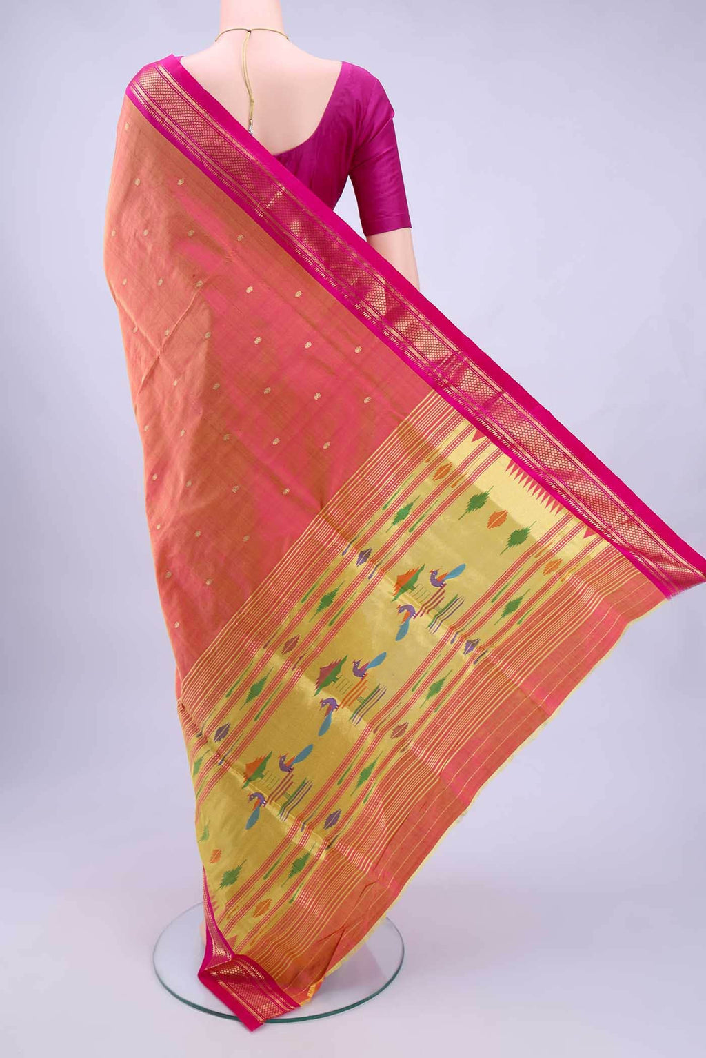Peach Paithani Silk Saree