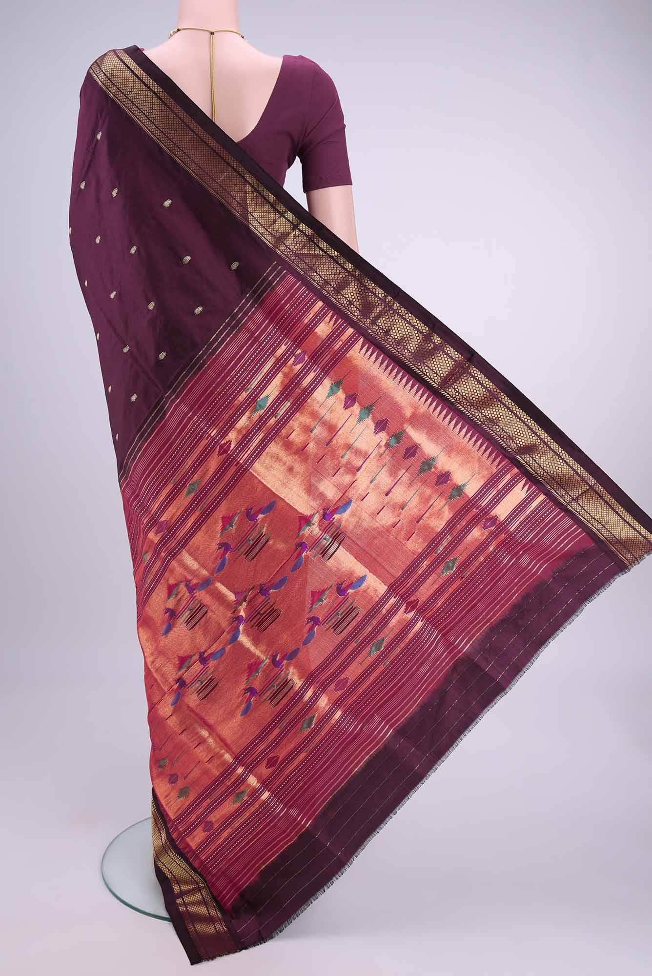 Burgundy Paithani Silk Saree