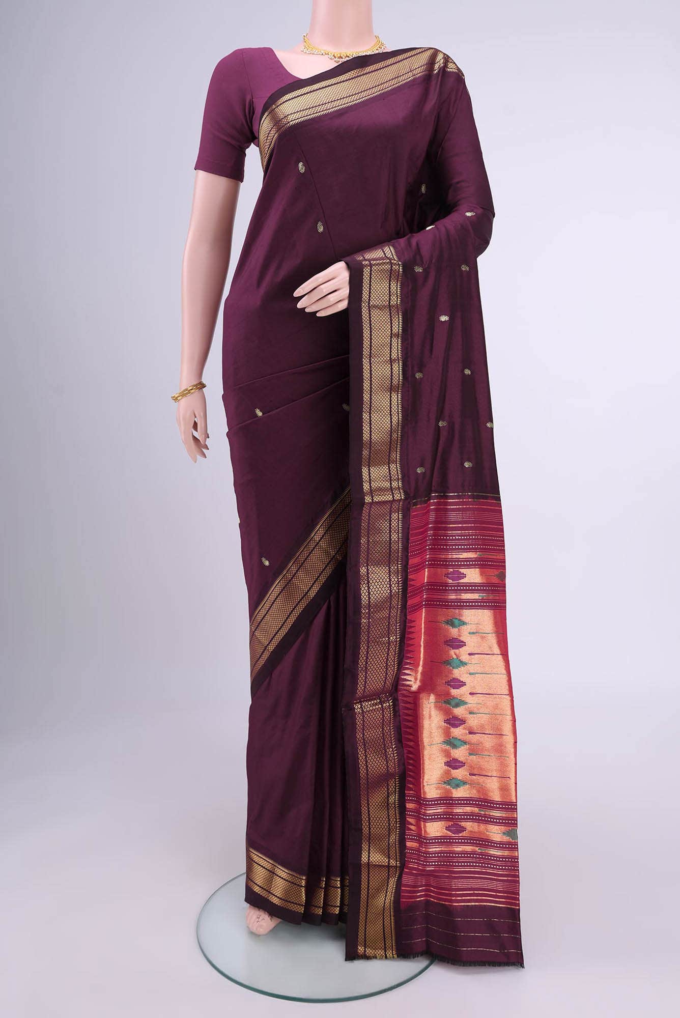 Burgundy Paithani Silk Saree