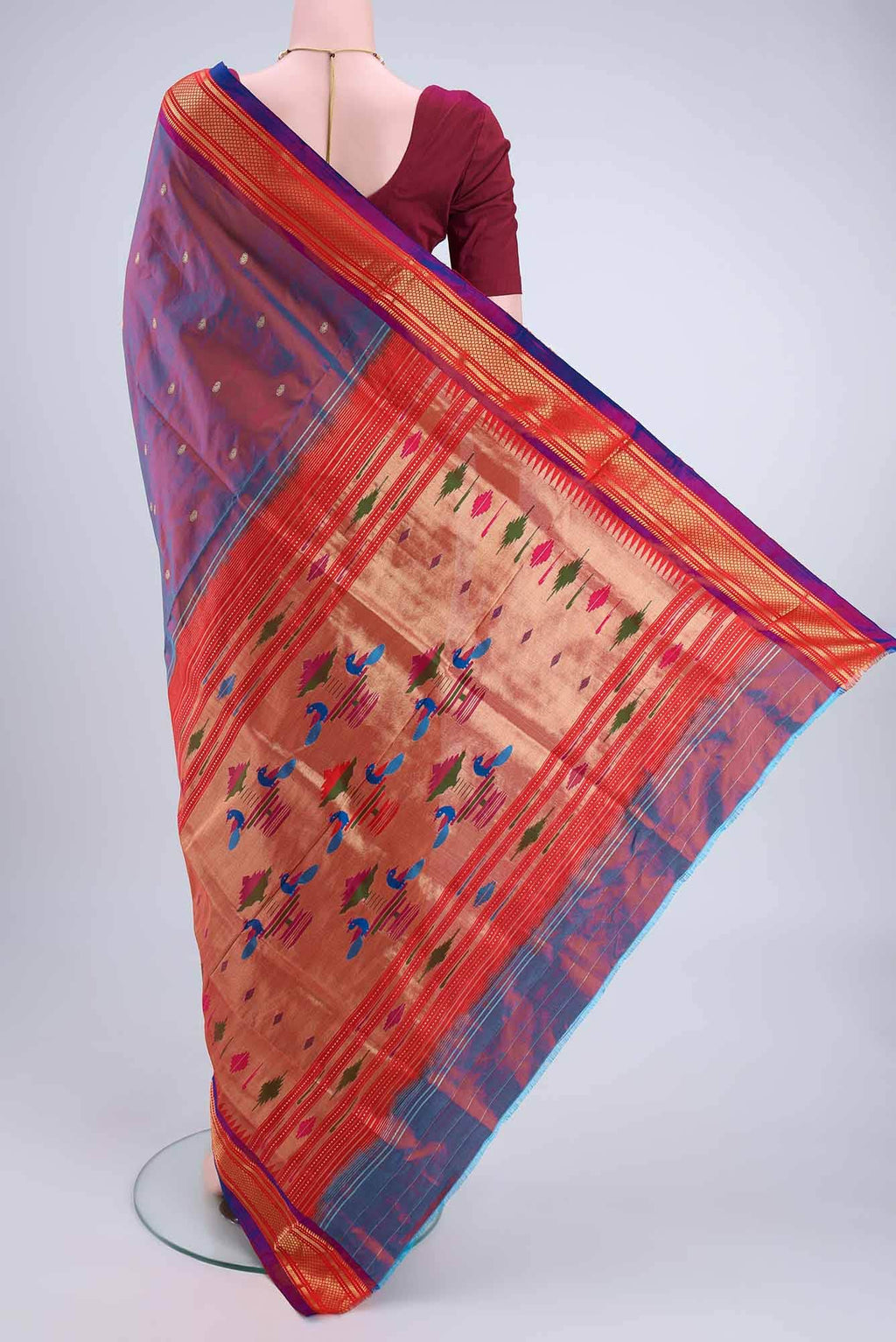 Maroon Dual Tone Paithani Silk Saree