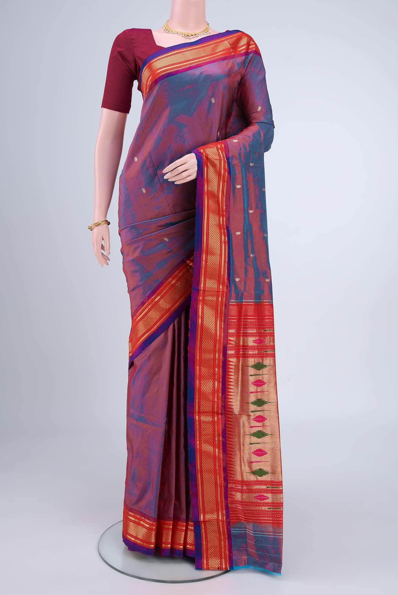Maroon Dual Tone Paithani Silk Saree
