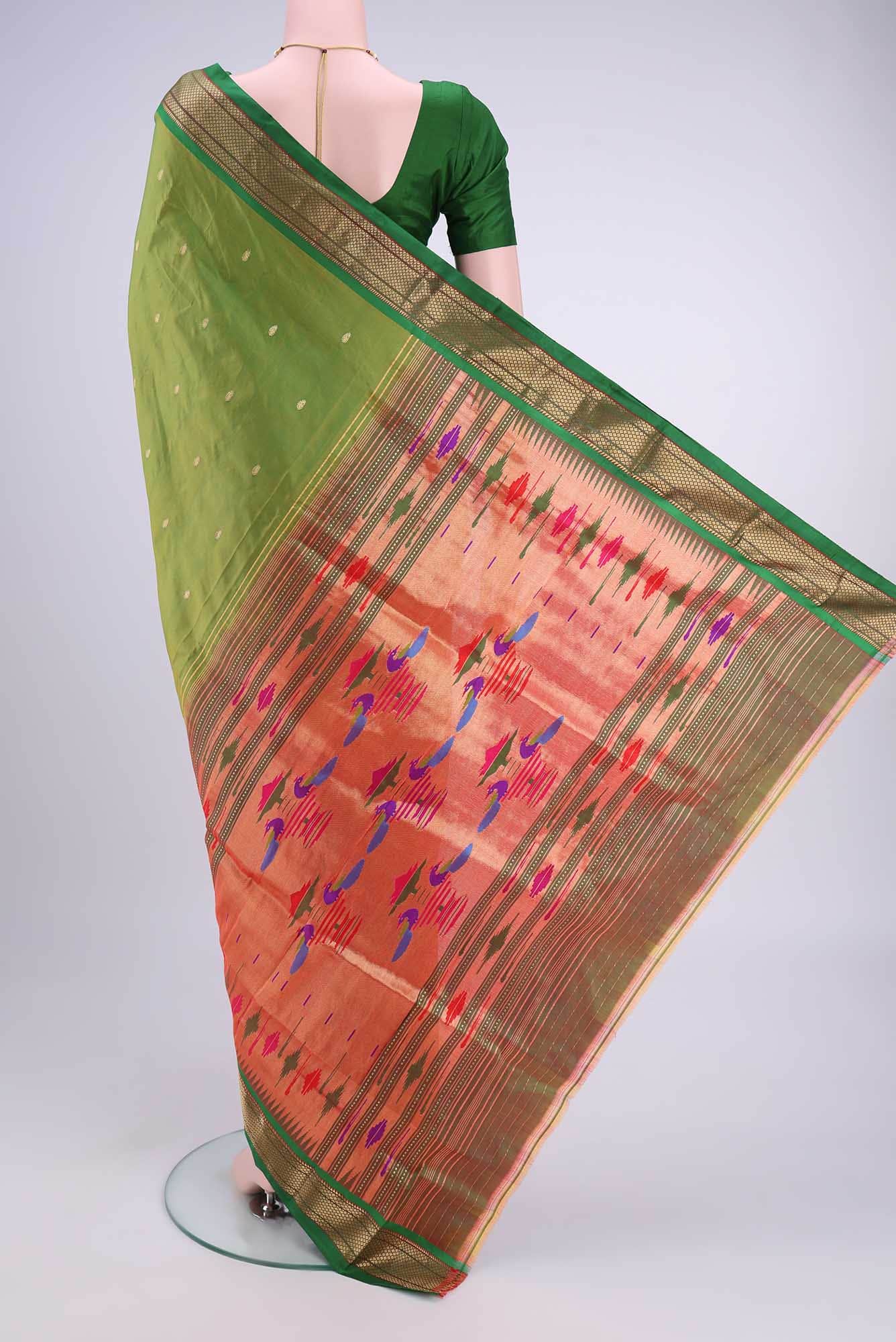 Parrot Green Paithani Silk Saree