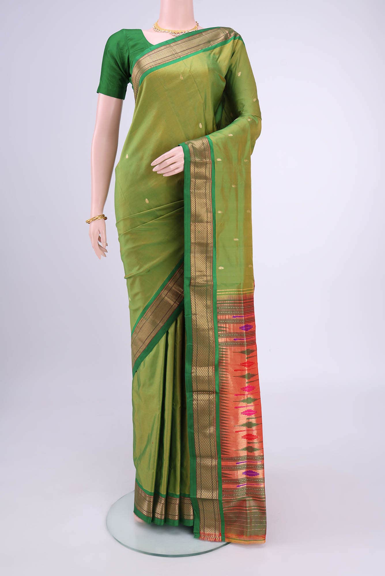 Parrot Green Paithani Silk Saree