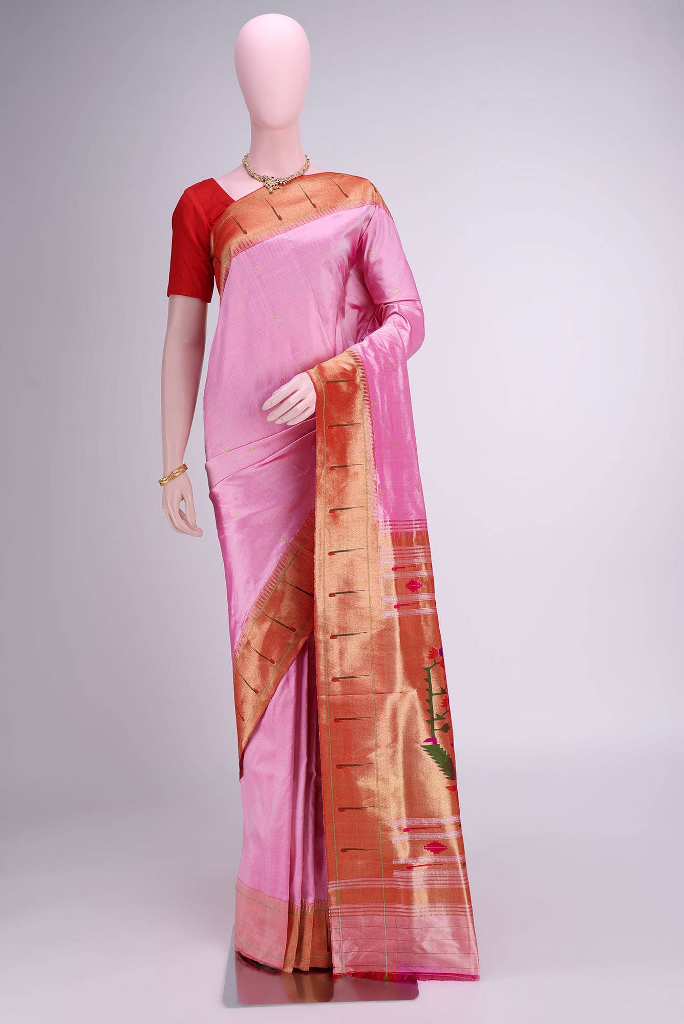 Rose Gold Paithani Silk Saree