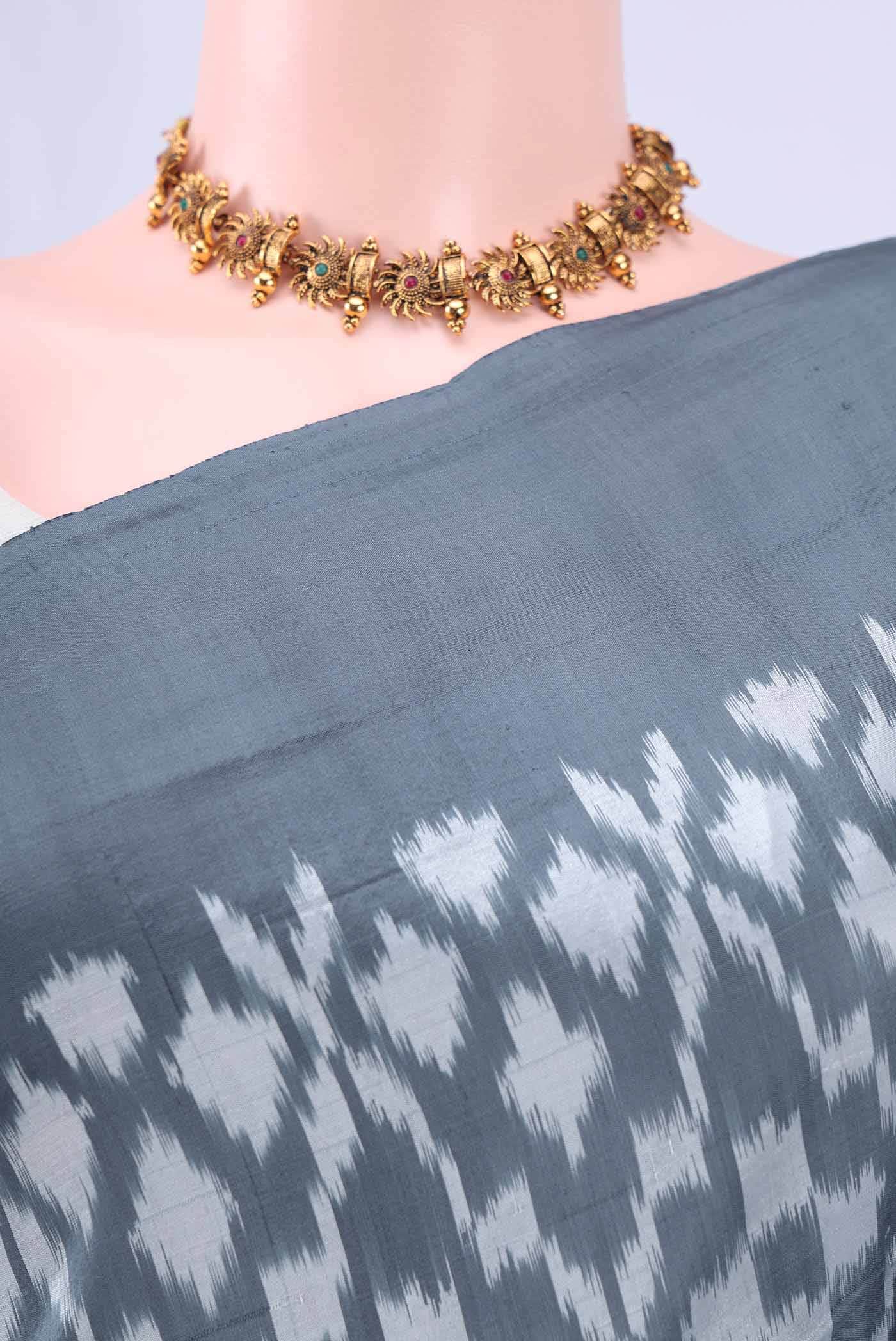 Grey Pochampally Silk Saree