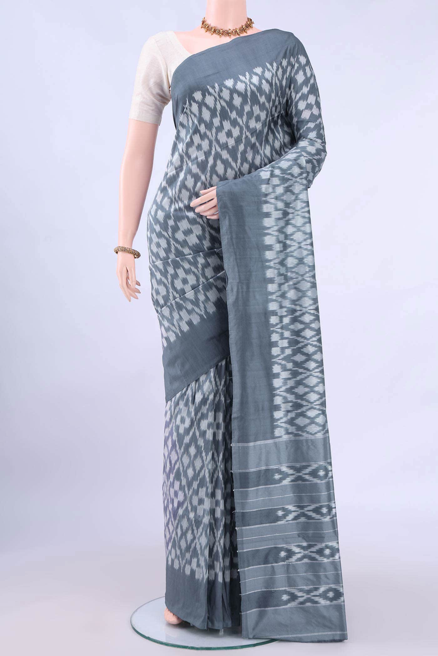 Grey Pochampally Silk Saree