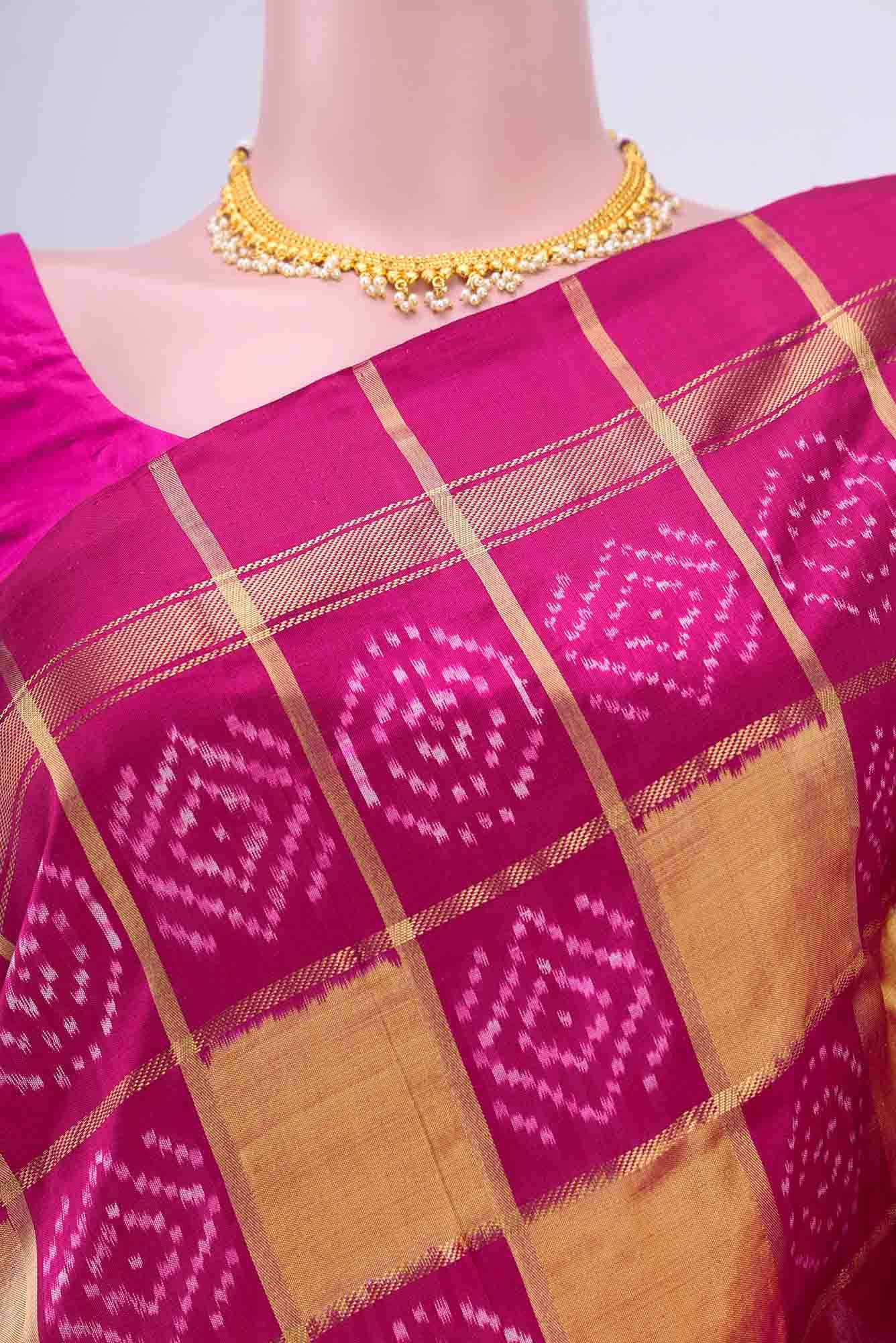 Golden Peach Pochampally Silk Saree