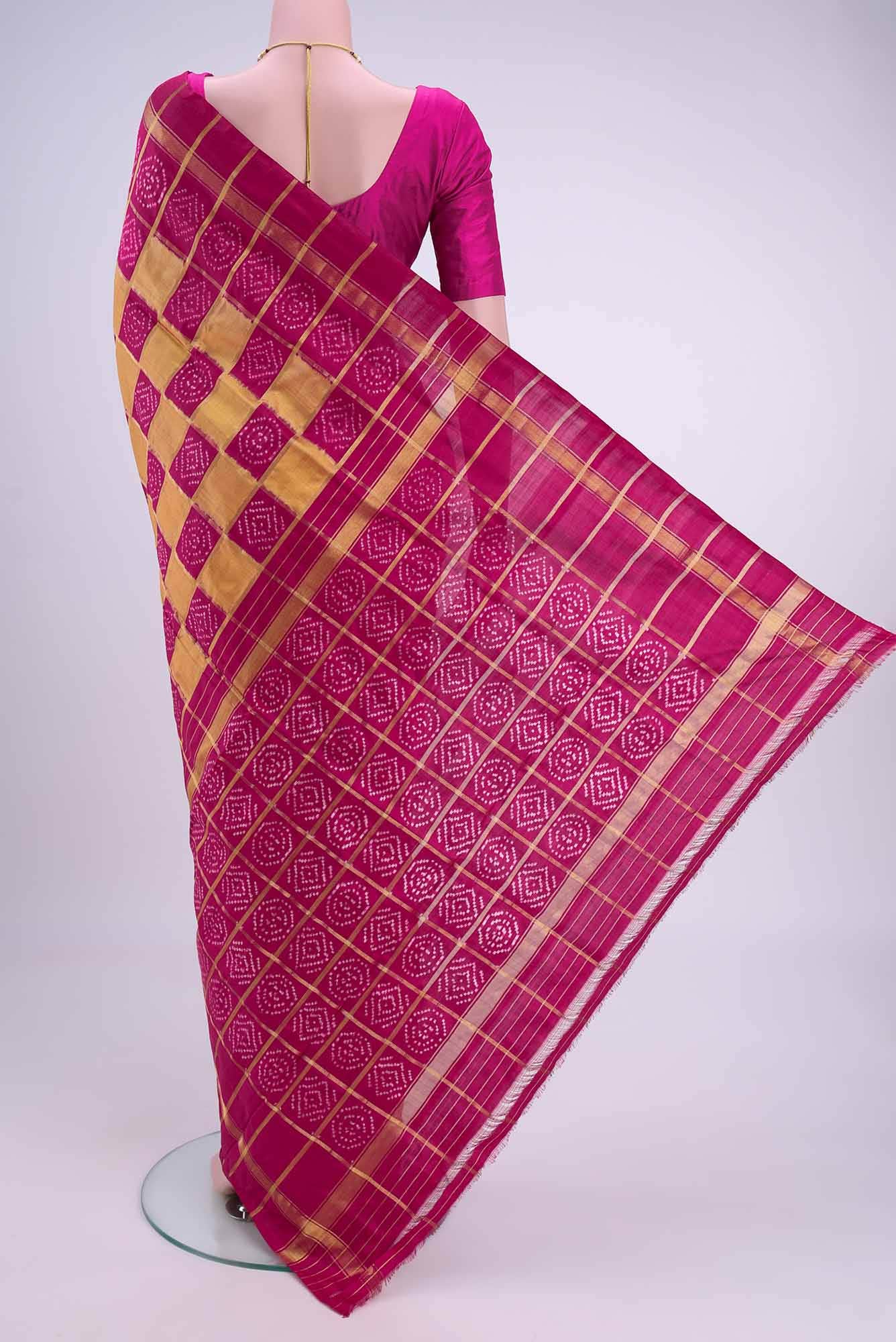 Golden Peach Pochampally Silk Saree