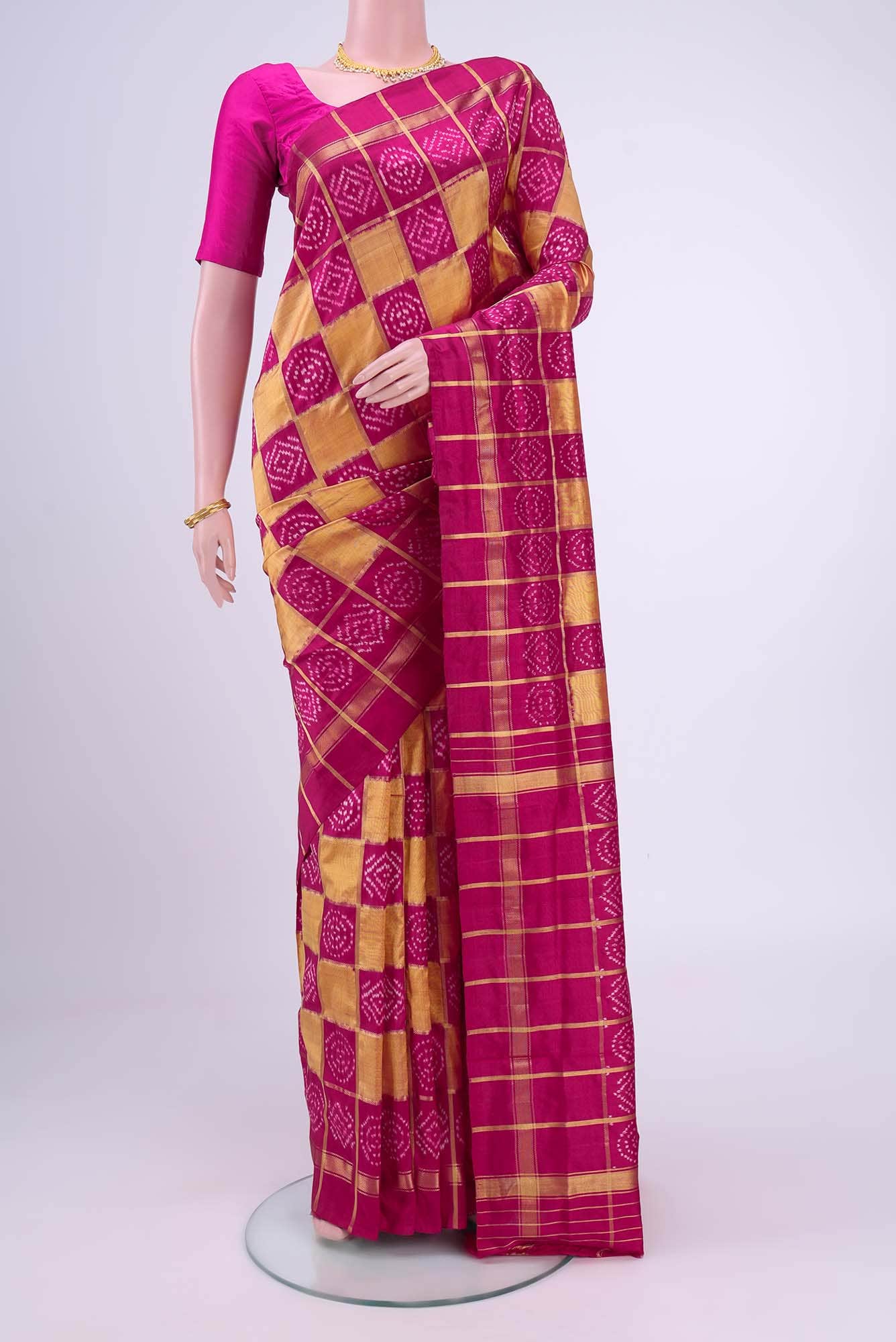 Golden Peach Pochampally Silk Saree