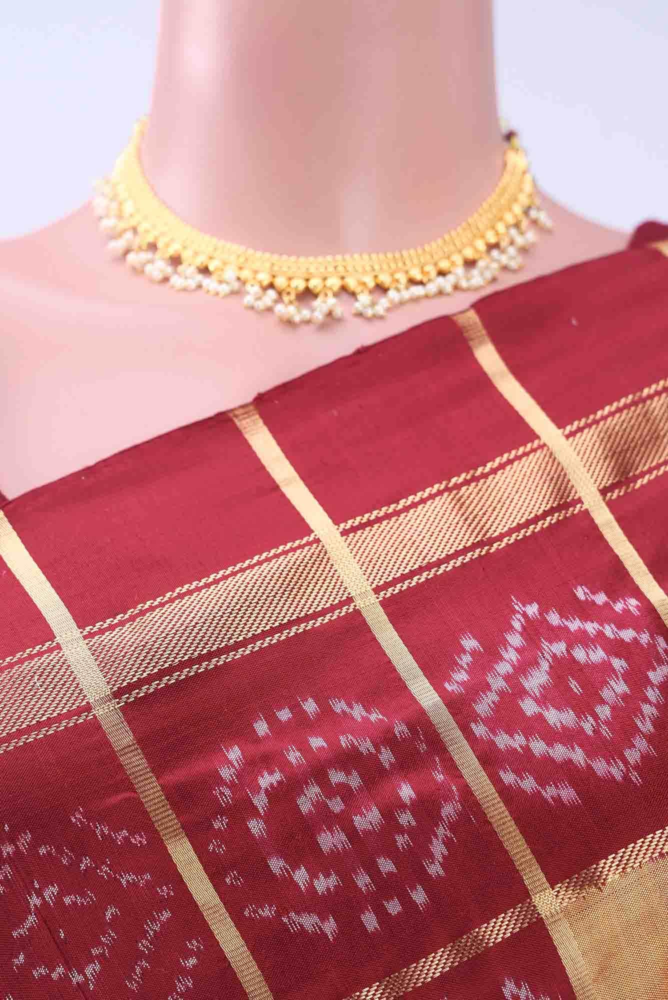 Golden Peach Pochampally Silk Saree