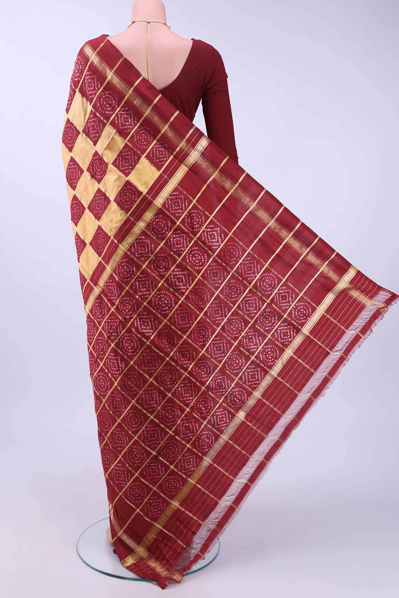 Golden Peach Pochampally Silk Saree