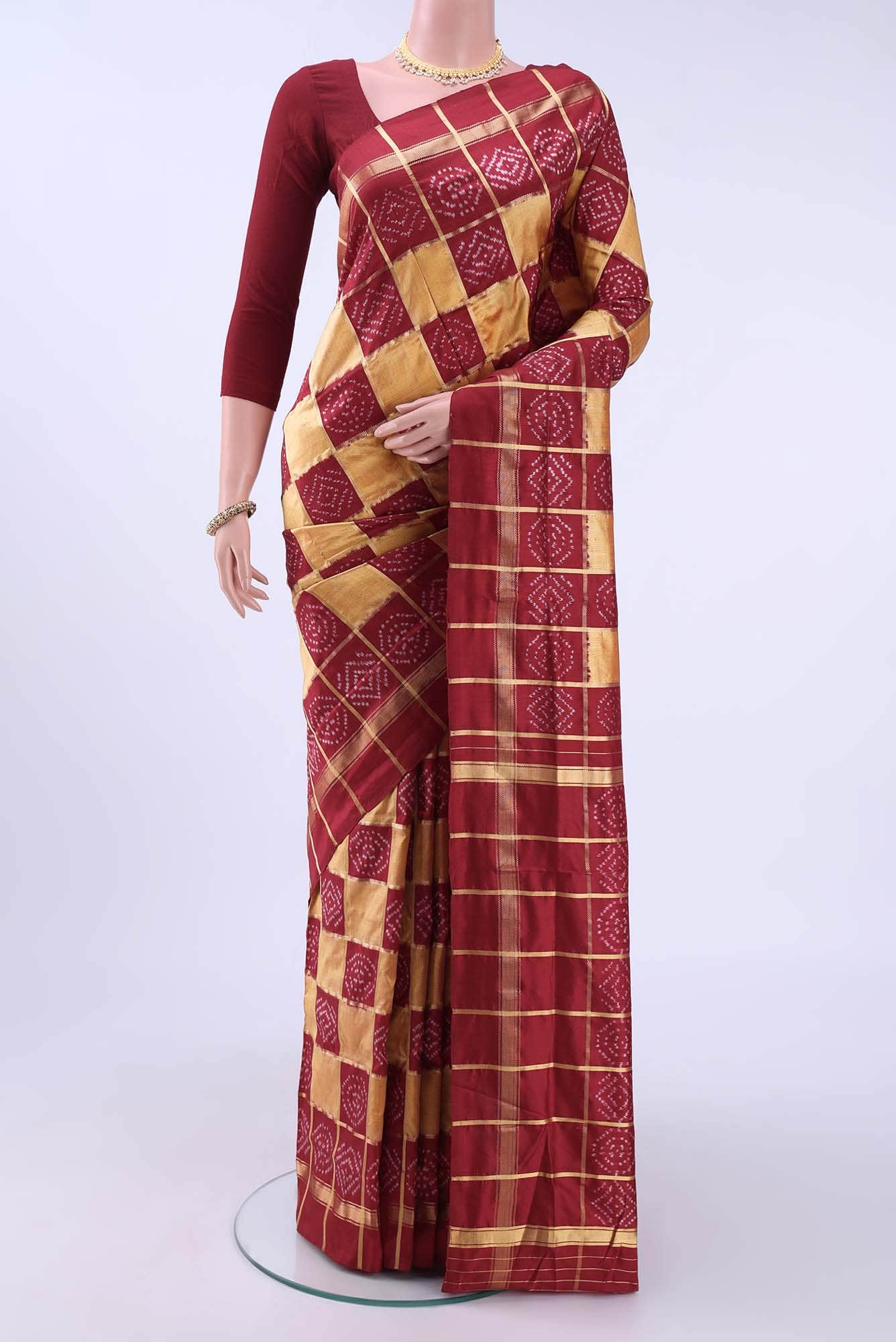 Golden Peach Pochampally Silk Saree