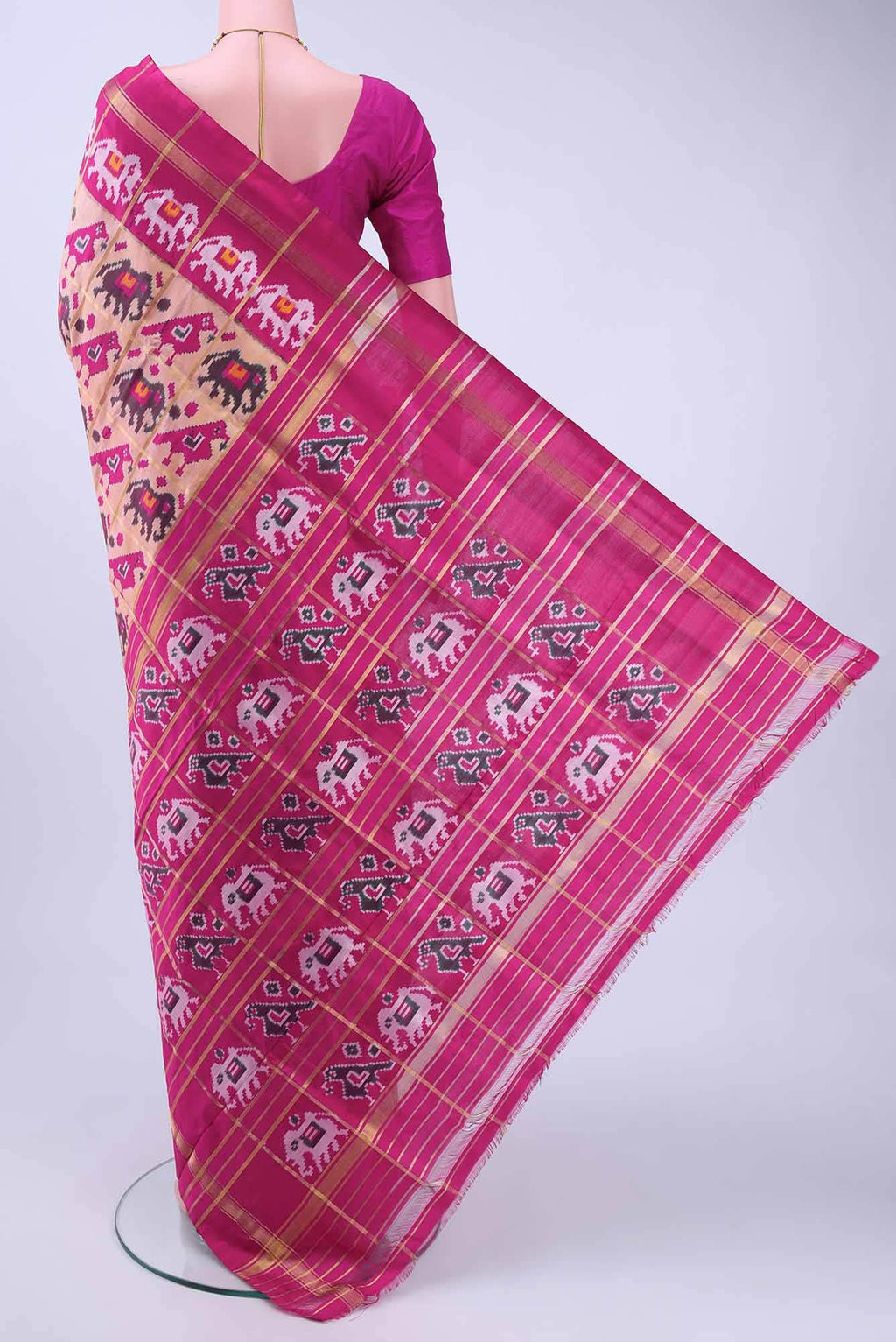 Peach Pochampally Silk Saree