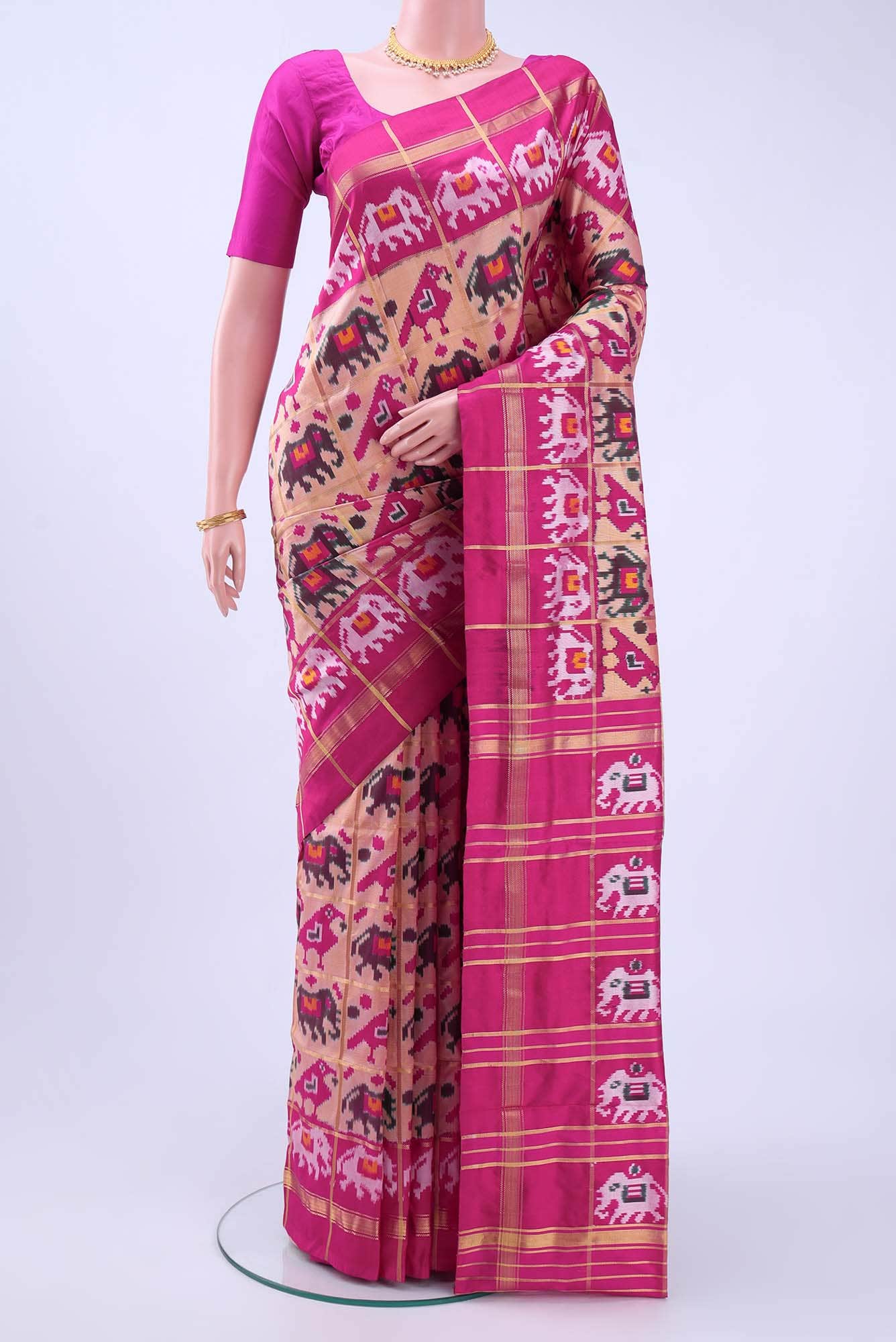 Peach Pochampally Silk Saree