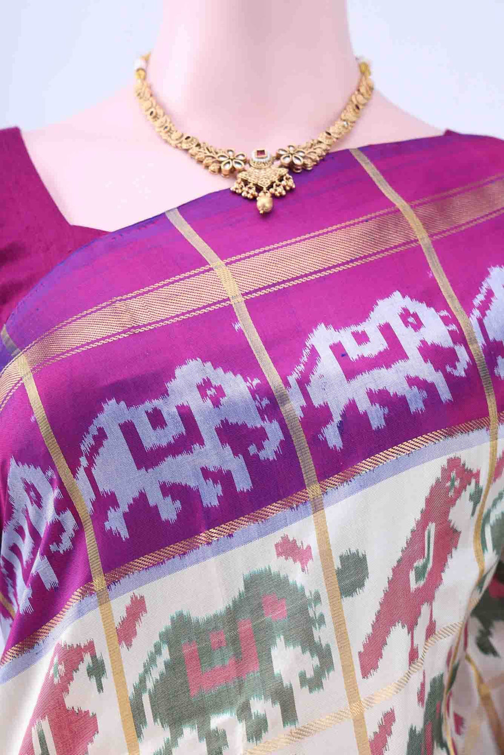 Off White Pochampally Silk Saree