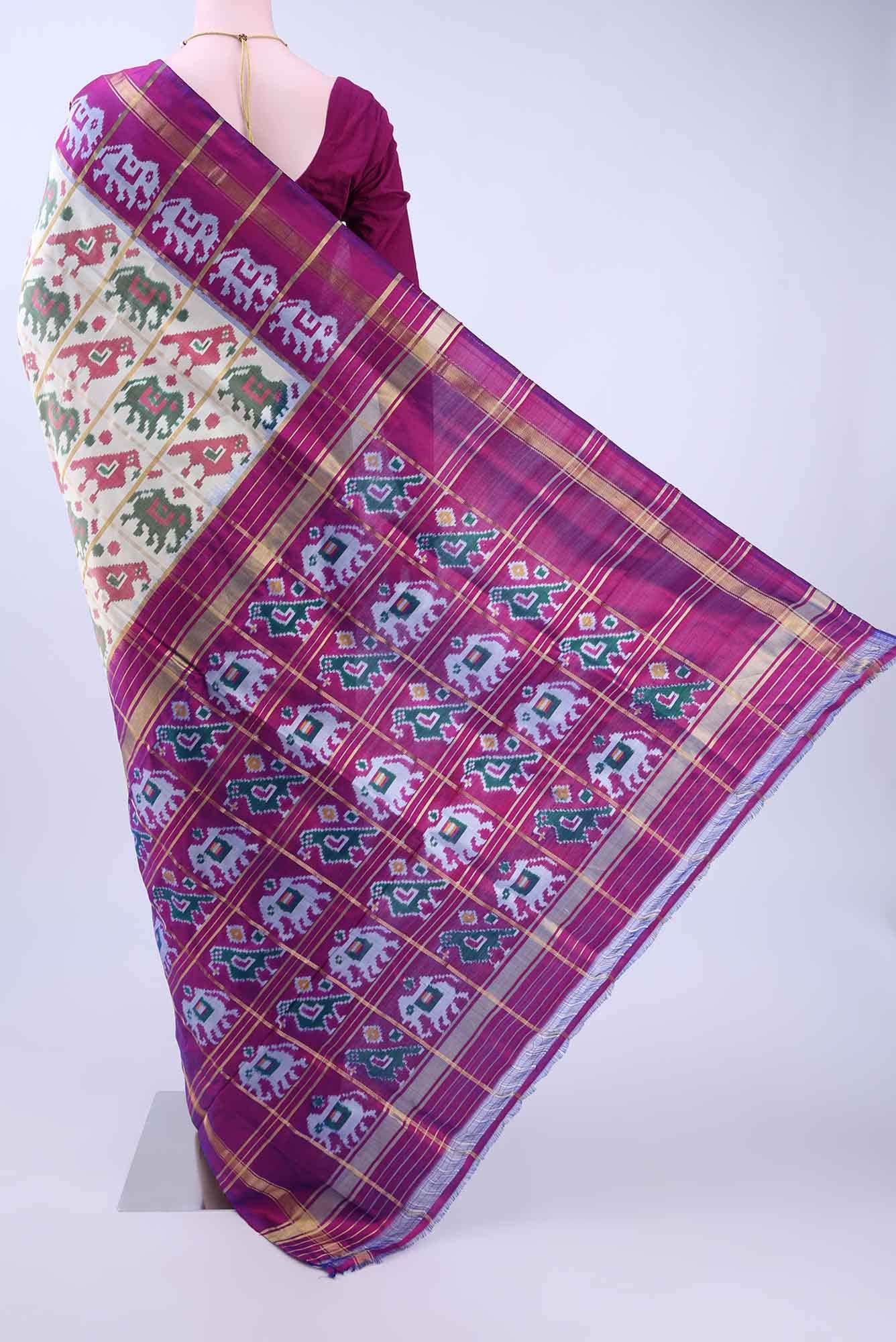 Off White Pochampally Silk Saree